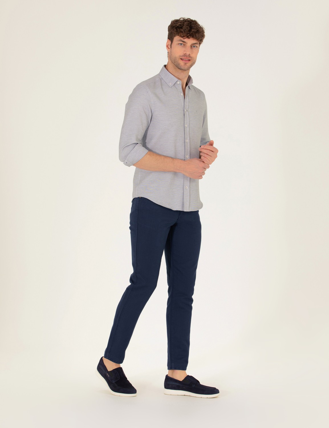 Pierre Cardin Erkek Siyah Slim Fit Keten Karışımlı Kanvas Pantolon 50268095-VR046 Orta Kalınlık ve Düz Cep görsel 8