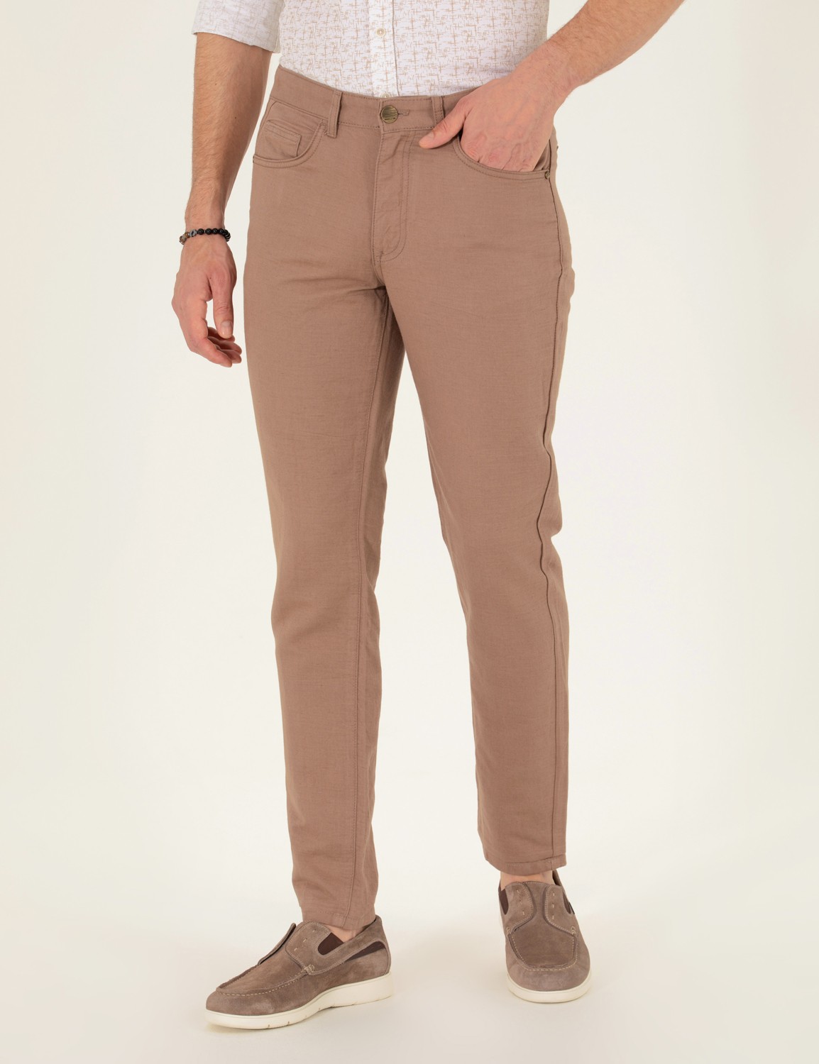 Pierre Cardin Erkek Siyah Slim Fit Keten Karışımlı Kanvas Pantolon 50268095-VR046 Orta Kalınlık ve Düz Cep görsel 2