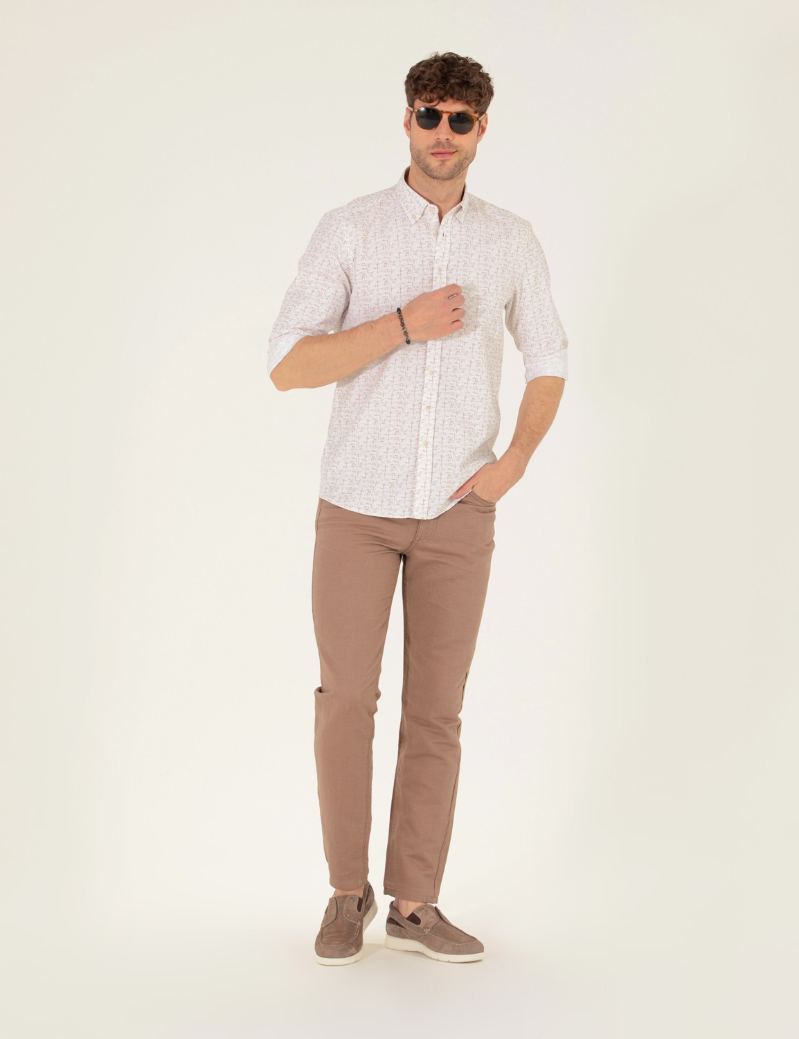 Pierre Cardin Erkek Siyah Slim Fit Keten Karışımlı Kanvas Pantolon 50268095-VR046 Orta Kalınlık ve Düz Cep görsel 3