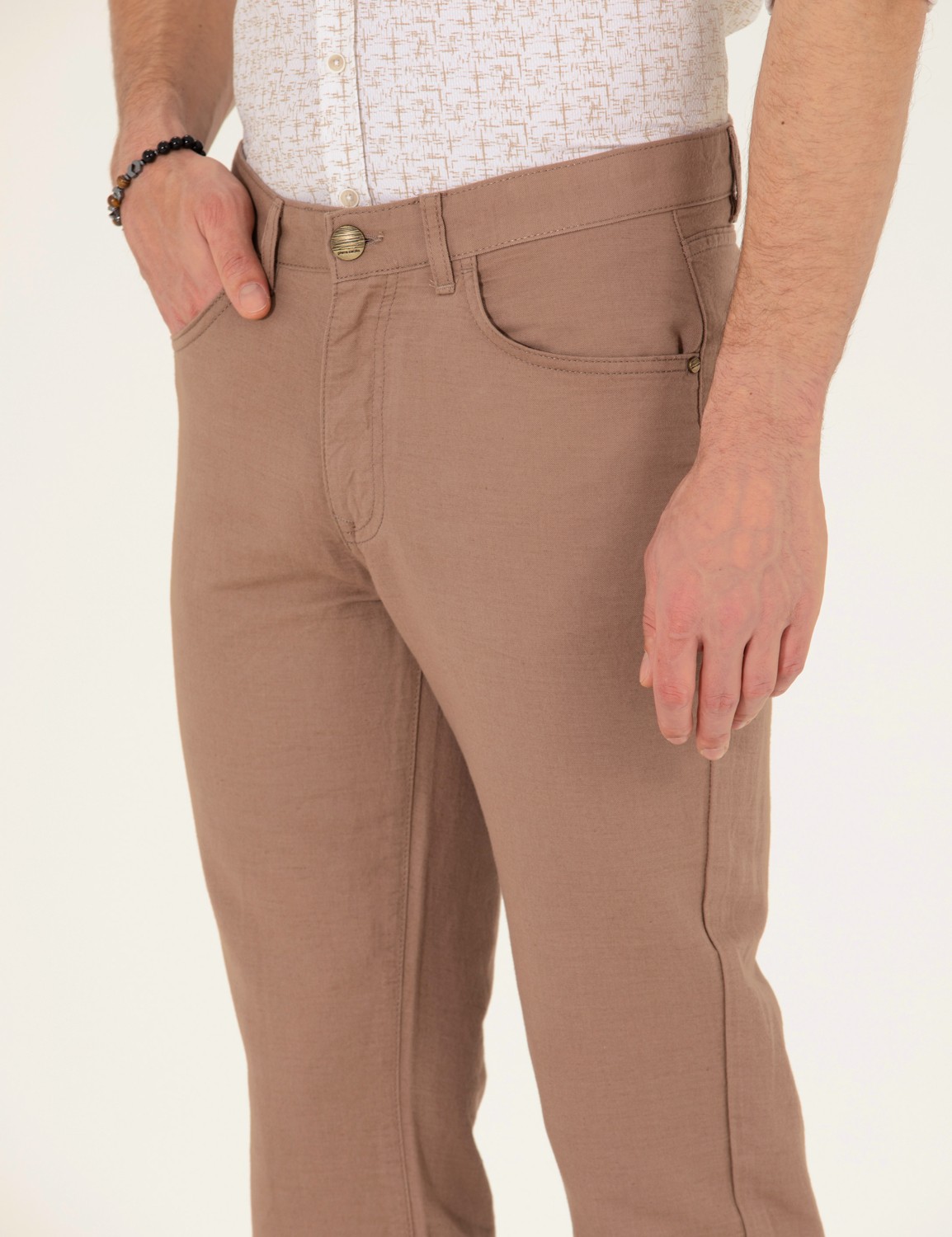 Pierre Cardin Erkek Siyah Slim Fit Keten Karışımlı Kanvas Pantolon 50268095-VR046 Orta Kalınlık ve Düz Cep görsel 5