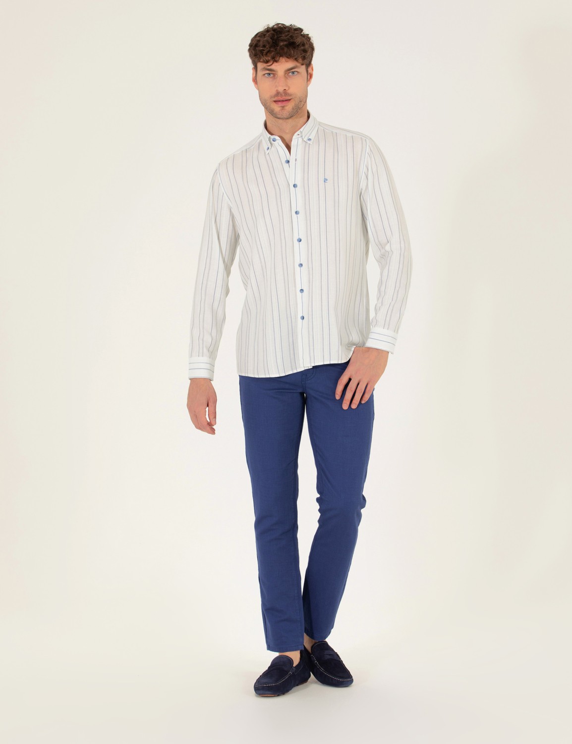 Pierre Cardin Erkek Siyah Slim Fit Keten Karışımlı Kanvas Pantolon 50268095-VR046 Orta Kalınlık ve Düz Cep