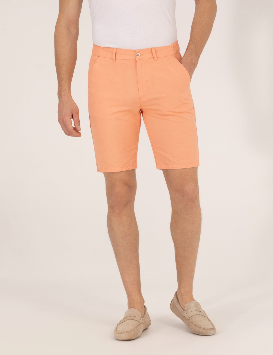 Pierre Cardin Erkek Turuncu Slim Fit Keten Karışımlı Beli Lastikli Bermuda Şort 50264863-VR051 görsel 2