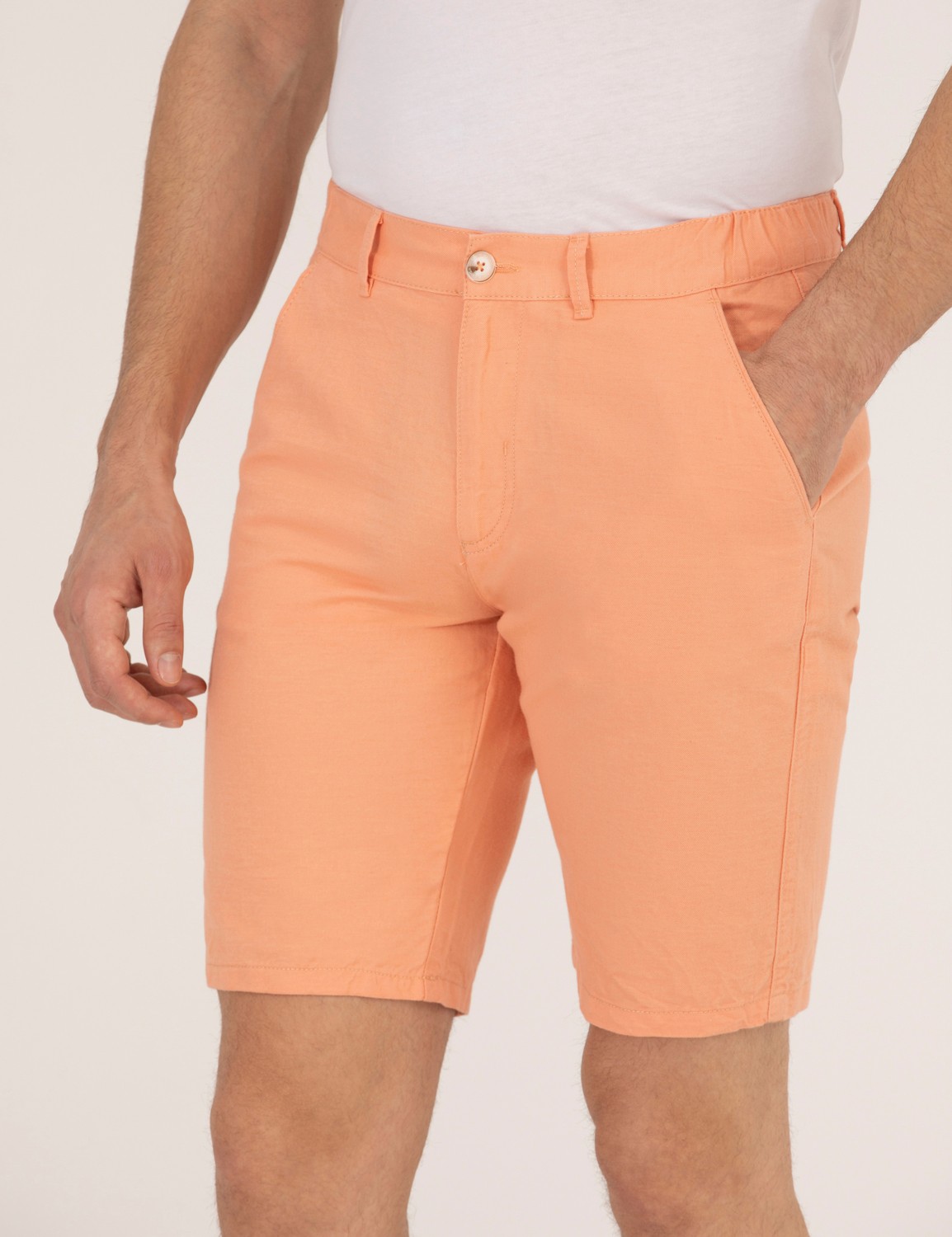 Pierre Cardin Erkek Turuncu Slim Fit Keten Karışımlı Beli Lastikli Bermuda Şort 50264863-VR051 görsel 5