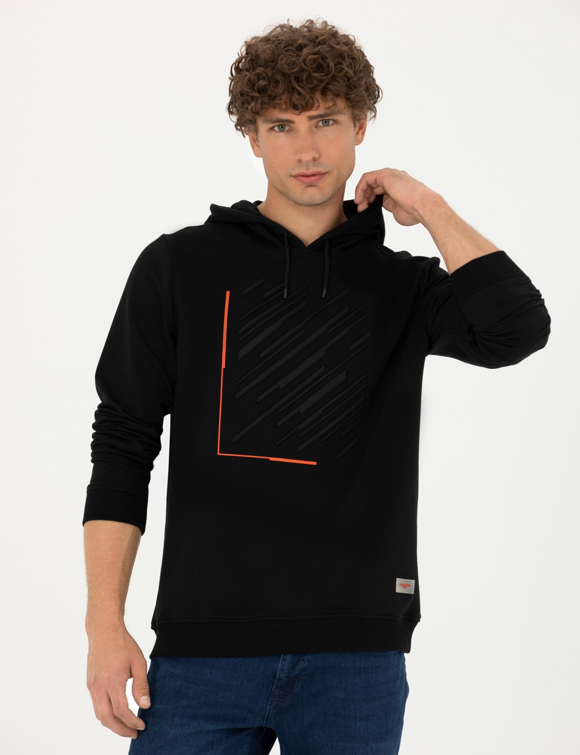 Pierre Cardin Erkek Siyah Regular Fit Kapüşonlu Sweatshirt 50272825-VR046