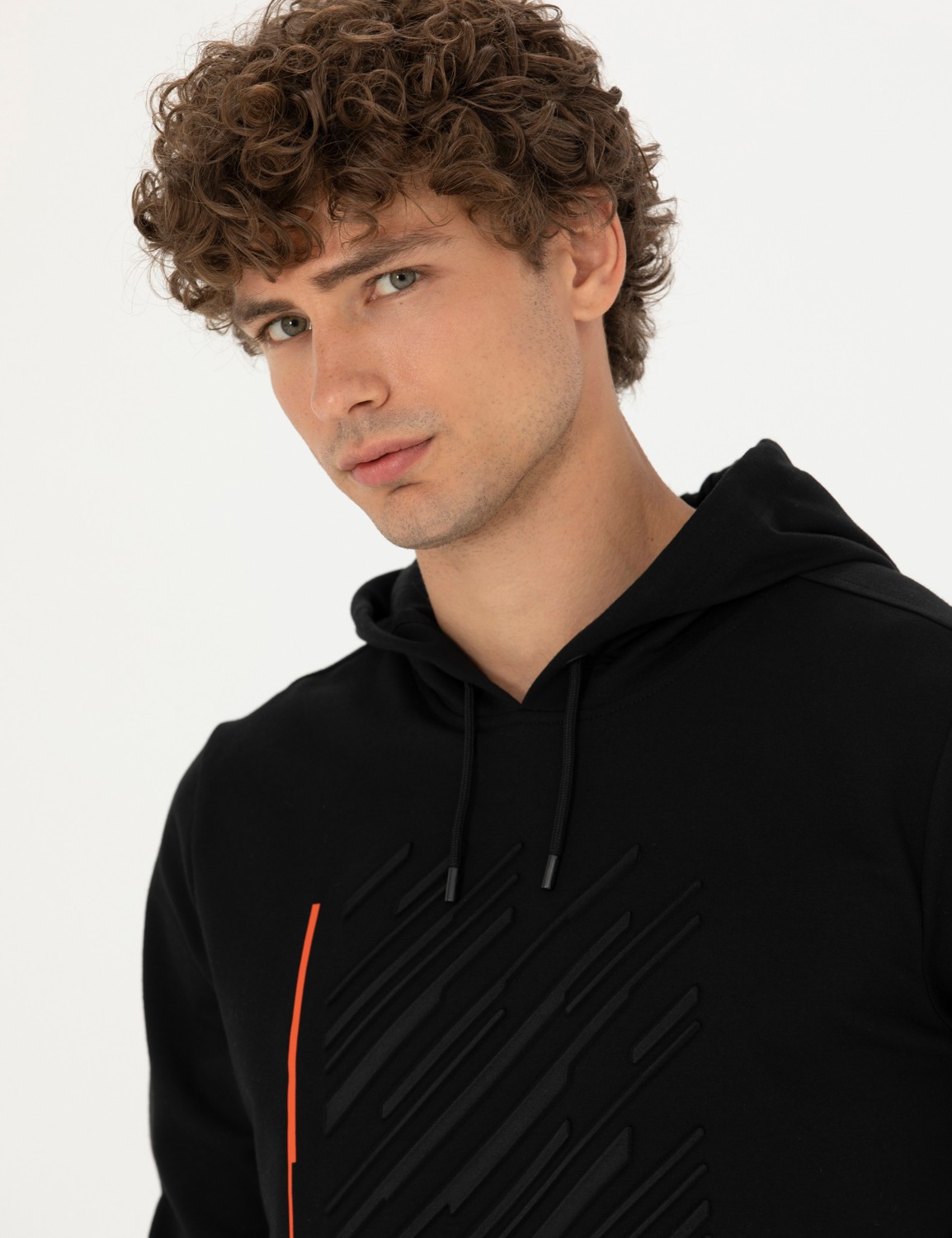 Pierre Cardin Erkek Siyah Regular Fit Kapüşonlu Sweatshirt 50272825-VR046 görsel 2