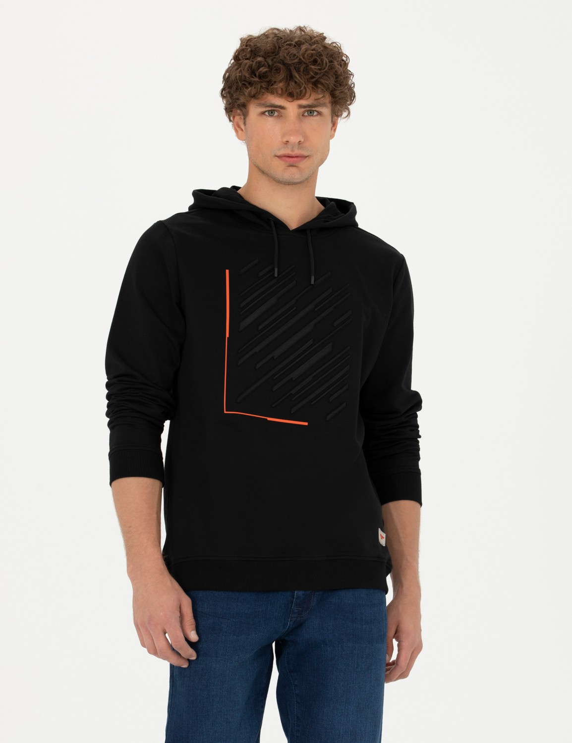 Pierre Cardin Erkek Siyah Regular Fit Kapüşonlu Sweatshirt 50272825-VR046 görsel 3