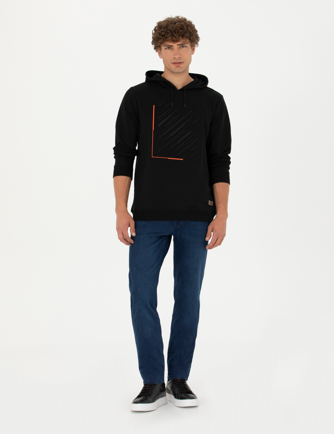 Pierre Cardin Erkek Siyah Regular Fit Kapüşonlu Sweatshirt 50272825-VR046 görsel 4