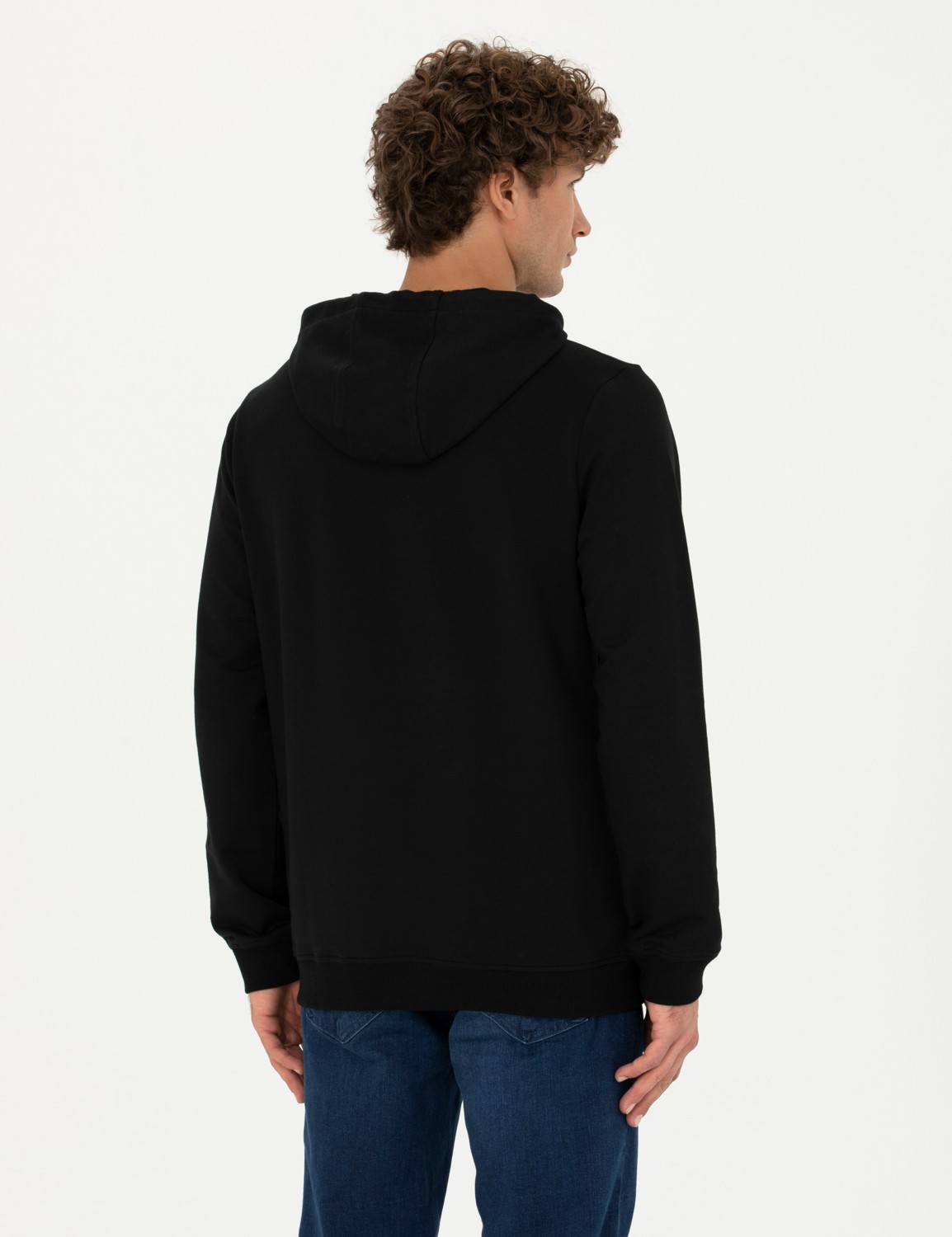 Pierre Cardin Erkek Siyah Regular Fit Kapüşonlu Sweatshirt 50272825-VR046 görsel 5