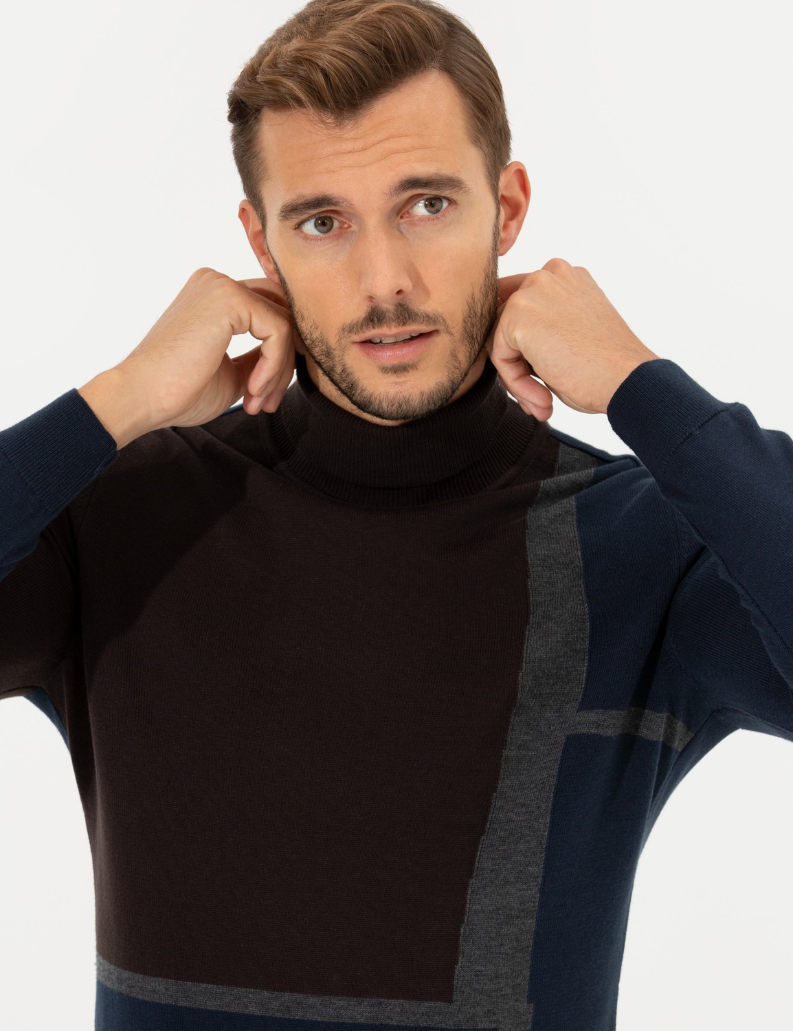 Pierre Cardin Erkek Gri Slim Fit Balıkçı Yaka Triko Kazak 50261176-VR024