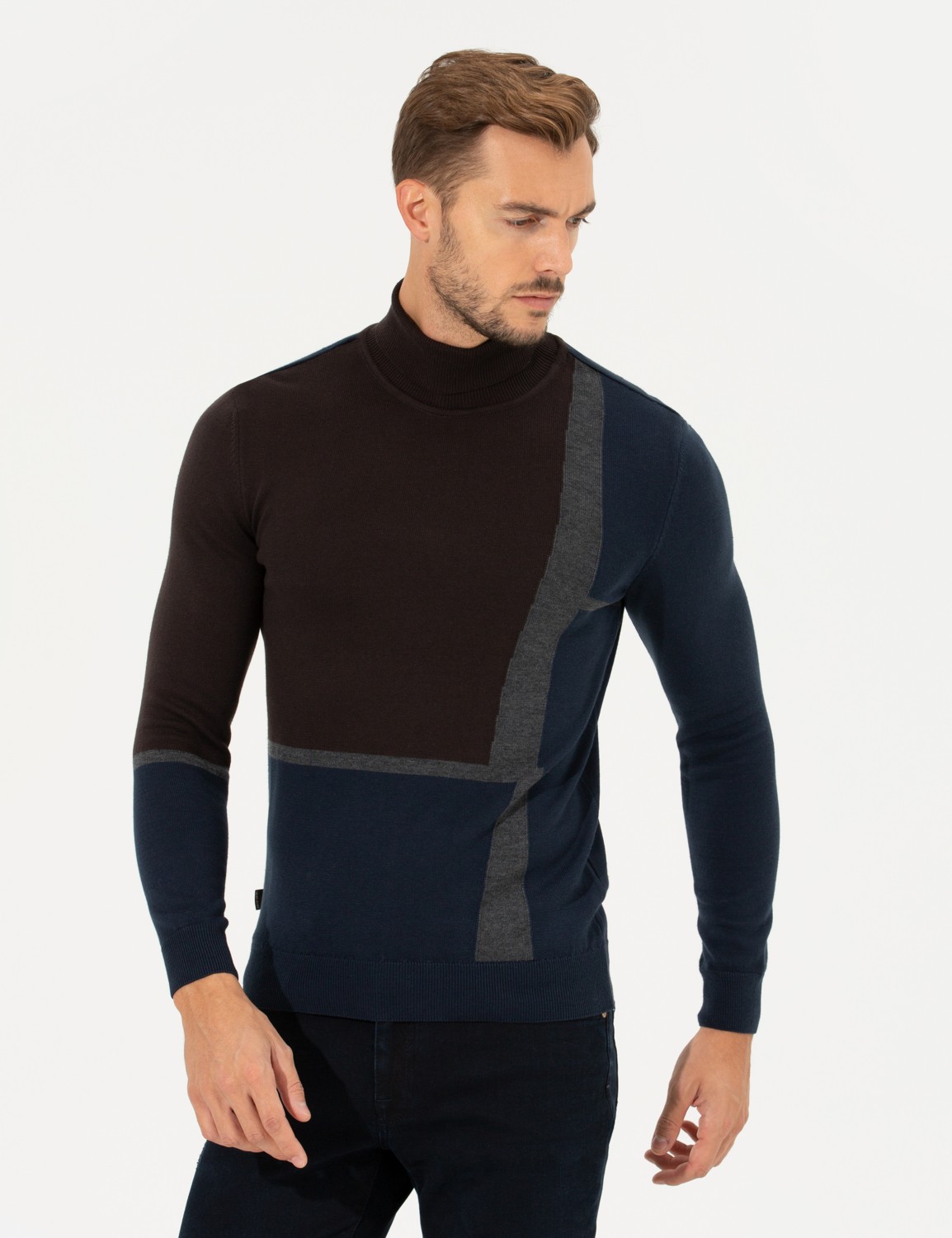 Pierre Cardin Erkek Gri Slim Fit Balıkçı Yaka Triko Kazak 50261176-VR024 görsel 8