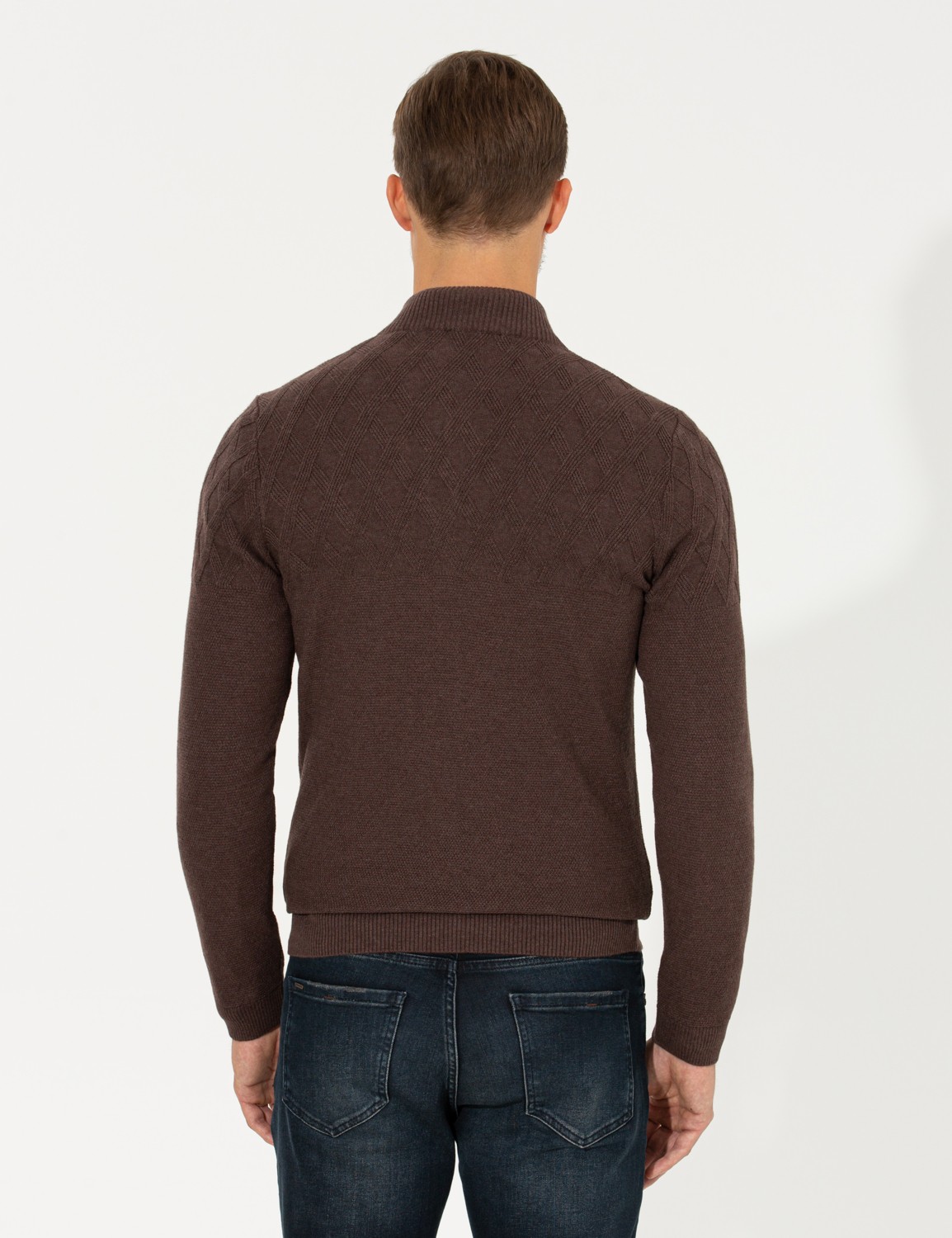 Pierre Cardin Erkek Açık Kahverengi Slim Fit Fermuarlı Triko Hırka 50258802-VR160 görsel 5