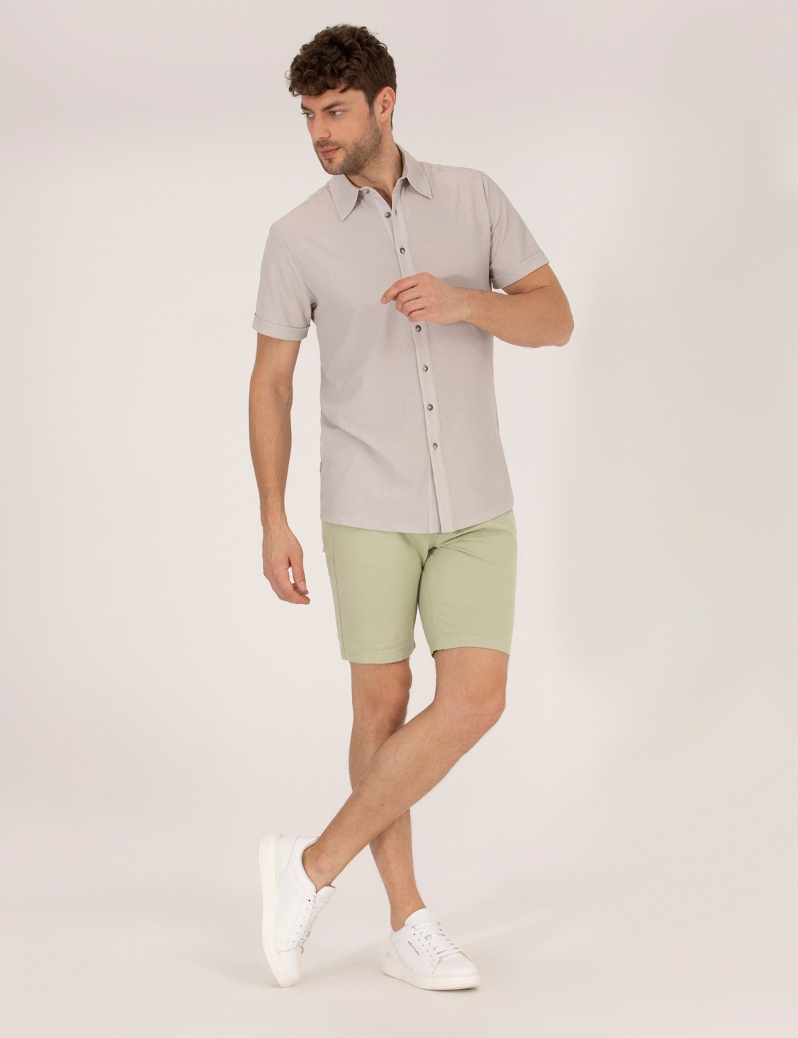Pierre Cardin Erkek Turuncu Slim Fit Keten Karışımlı Beli Lastikli Bermuda Şort 50264863-VR051