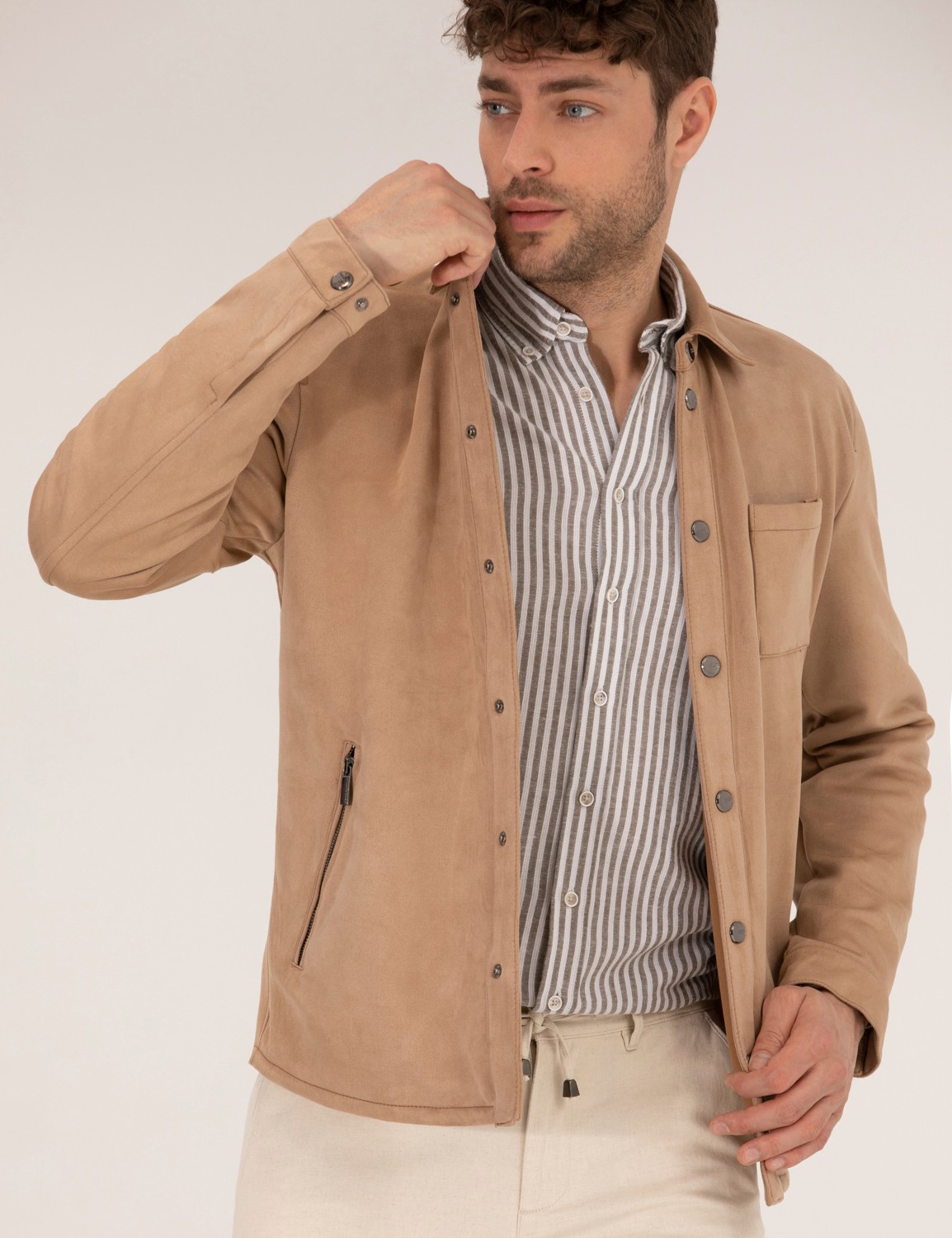 Pierre Cardin Erkek Bej Deri Ceket 50273469-591 görsel 3