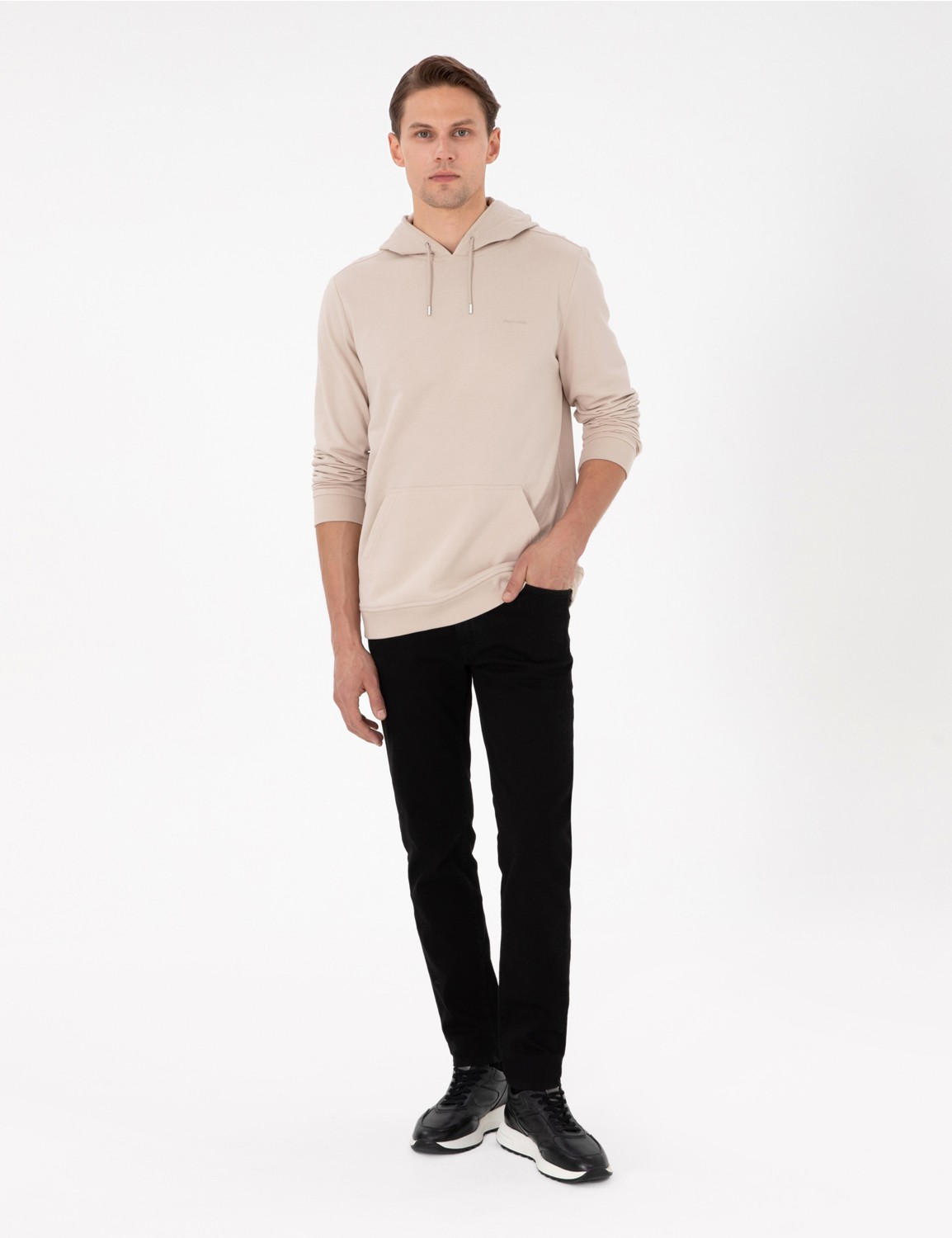 Pierre Cardin Erkek Siyah Regular Fit Kapüşonlu Sweatshirt 50298987-VR046 görsel 4