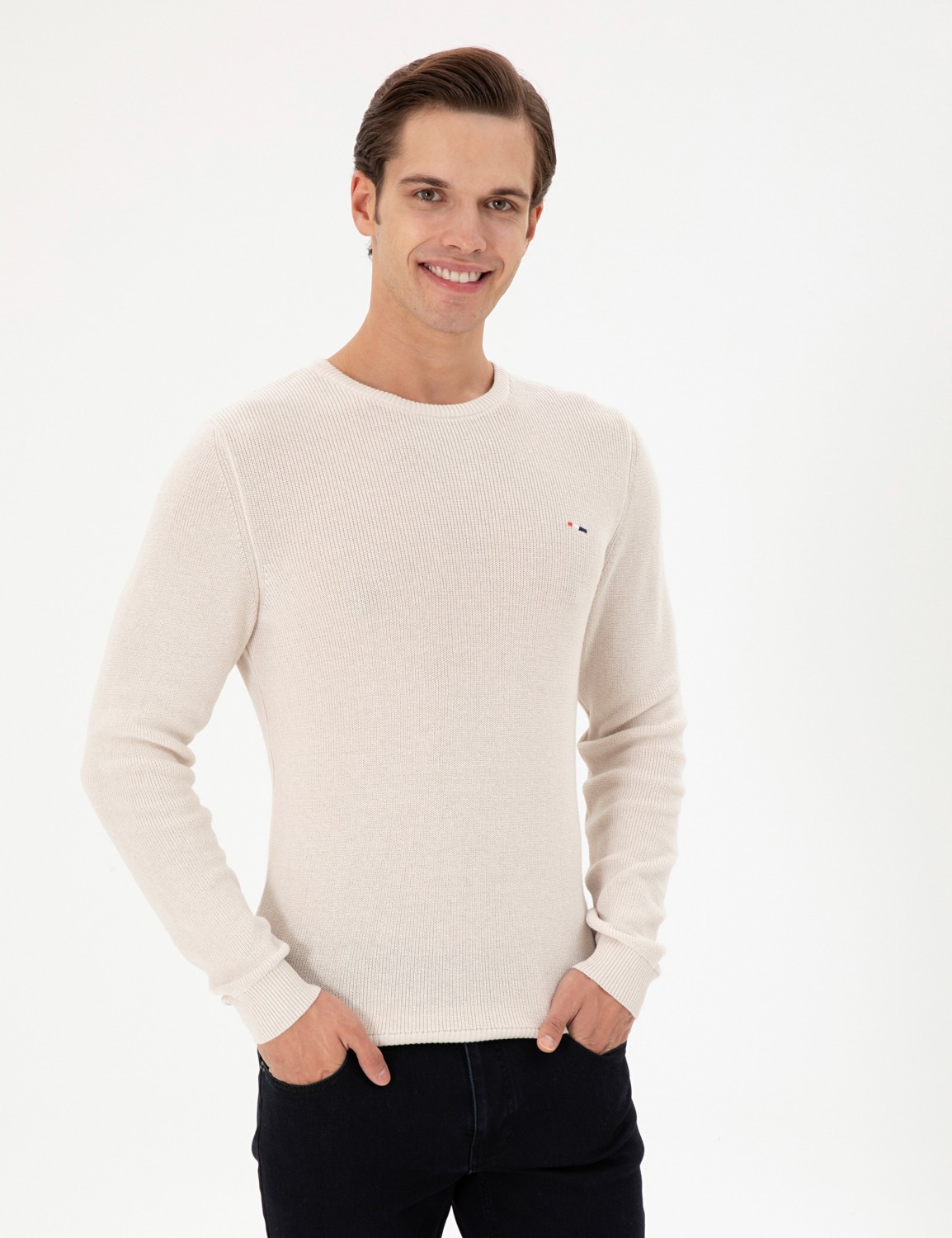 U.S. Polo Assn. Erkek Slim Fit Bisiklet Yaka Siyah Basic Kazak 50298282-VR046