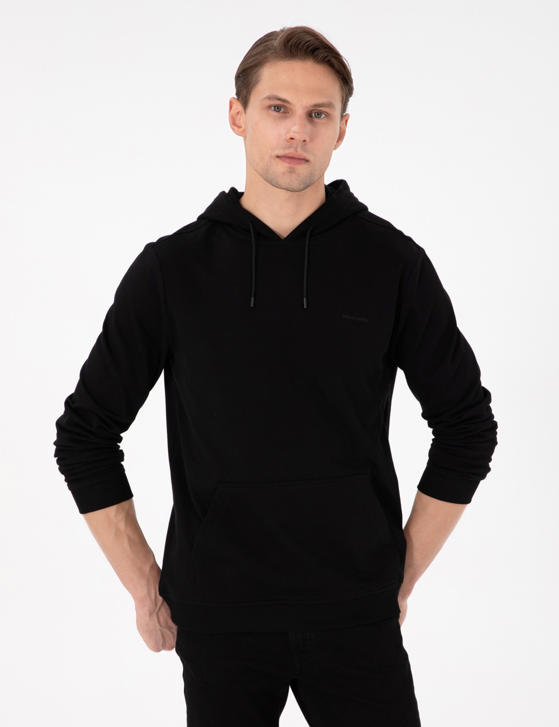 Pierre Cardin Erkek Siyah Regular Fit Kapüşonlu Sweatshirt 50298987-VR046
