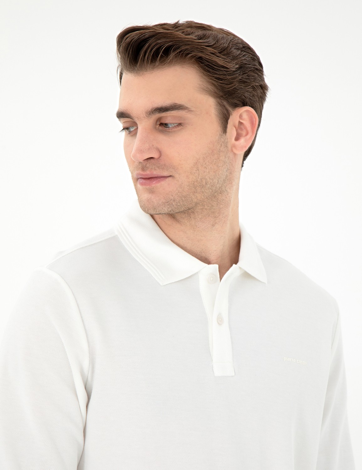 Pierre Cardin Erkek Ekru Slim Fit Kıvrılmaz Yaka Sweatshirt 50307408-VR019 görsel 2