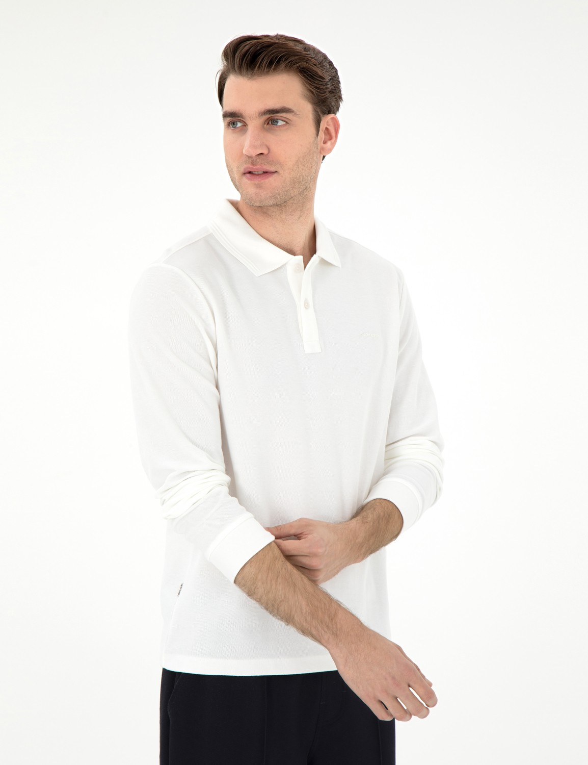 Pierre Cardin Erkek Ekru Slim Fit Kıvrılmaz Yaka Sweatshirt 50307408-VR019 görsel 3