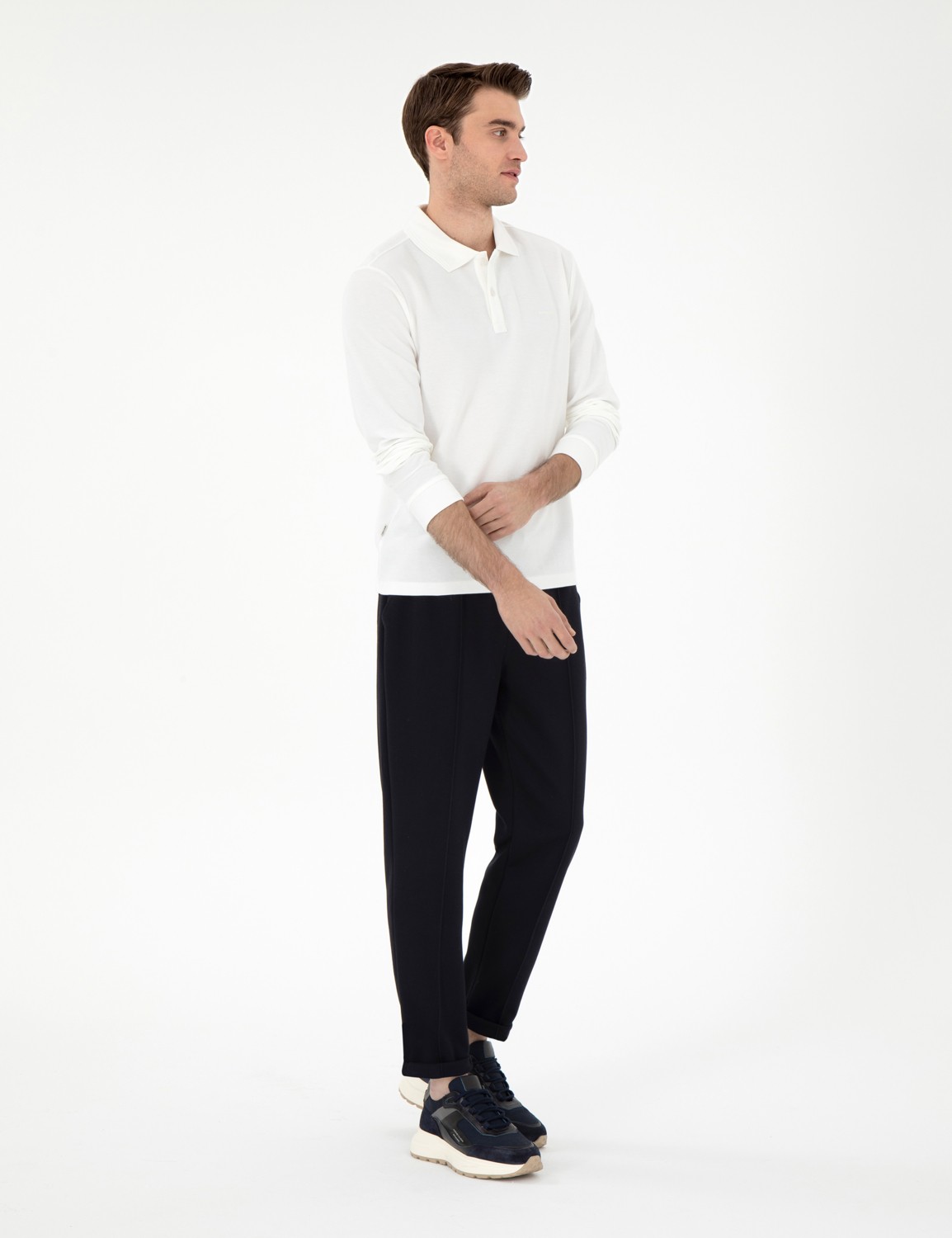 Pierre Cardin Erkek Ekru Slim Fit Kıvrılmaz Yaka Sweatshirt 50307408-VR019 görsel 4