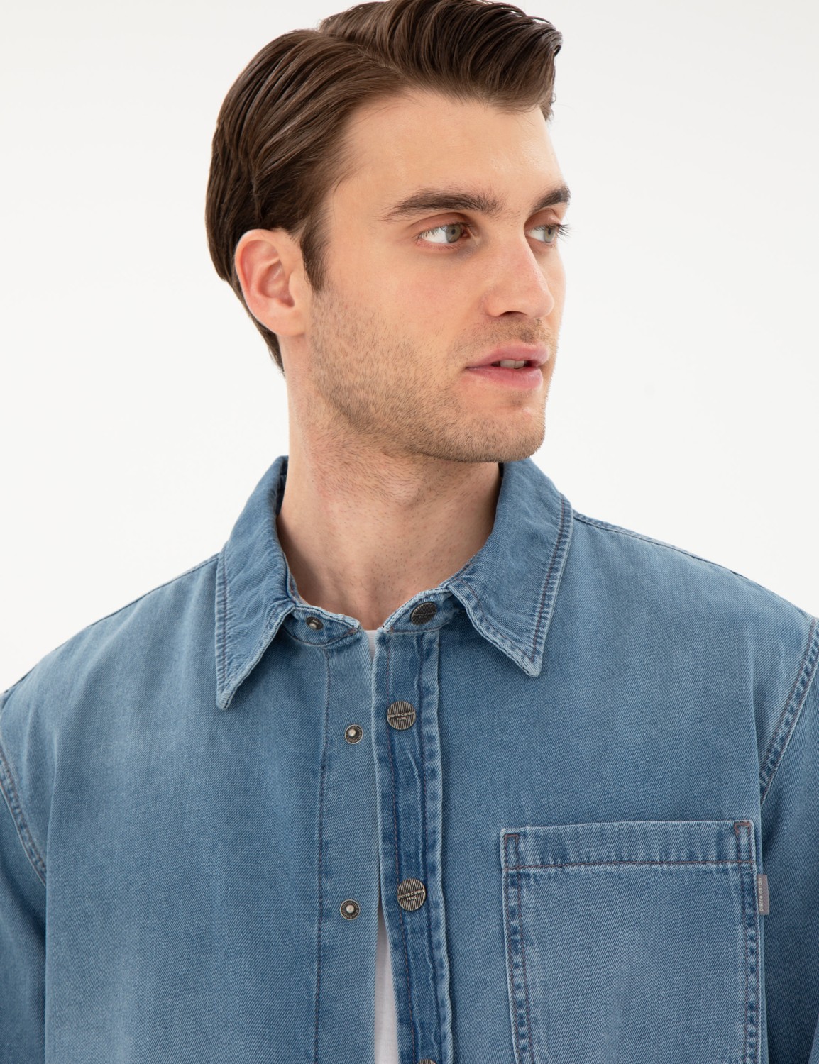 Pierre Cardin Erkek Mavi Comfort Fit Uzun Kollu Jean Gömlek 50292072-VR036 görsel 2