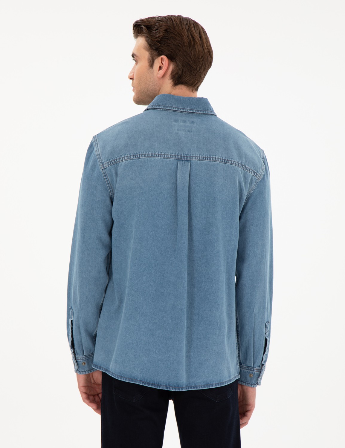 Pierre Cardin Erkek Mavi Comfort Fit Uzun Kollu Jean Gömlek 50292072-VR036 görsel 5