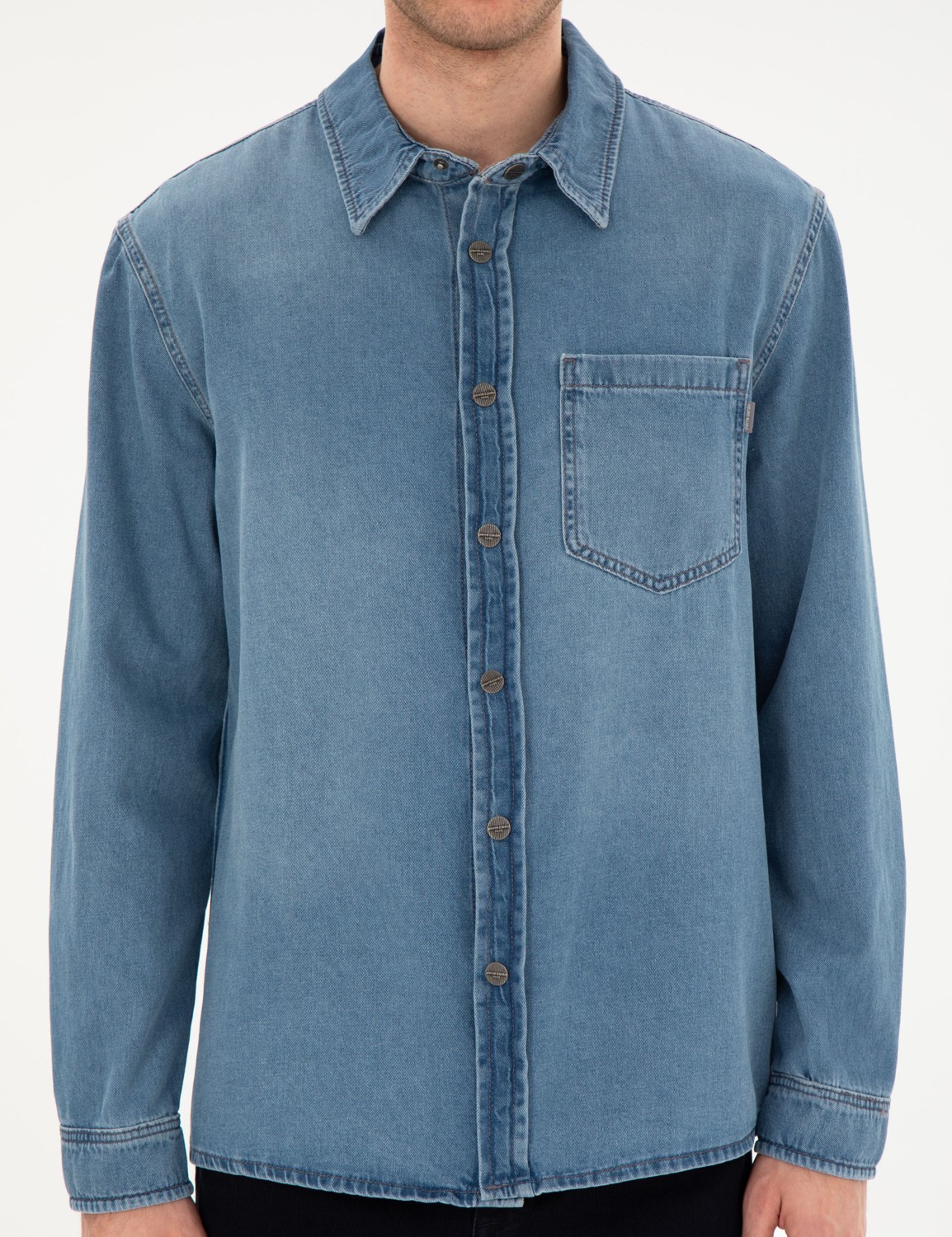 Pierre Cardin Erkek Mavi Comfort Fit Uzun Kollu Jean Gömlek 50292072-VR036 görsel 6