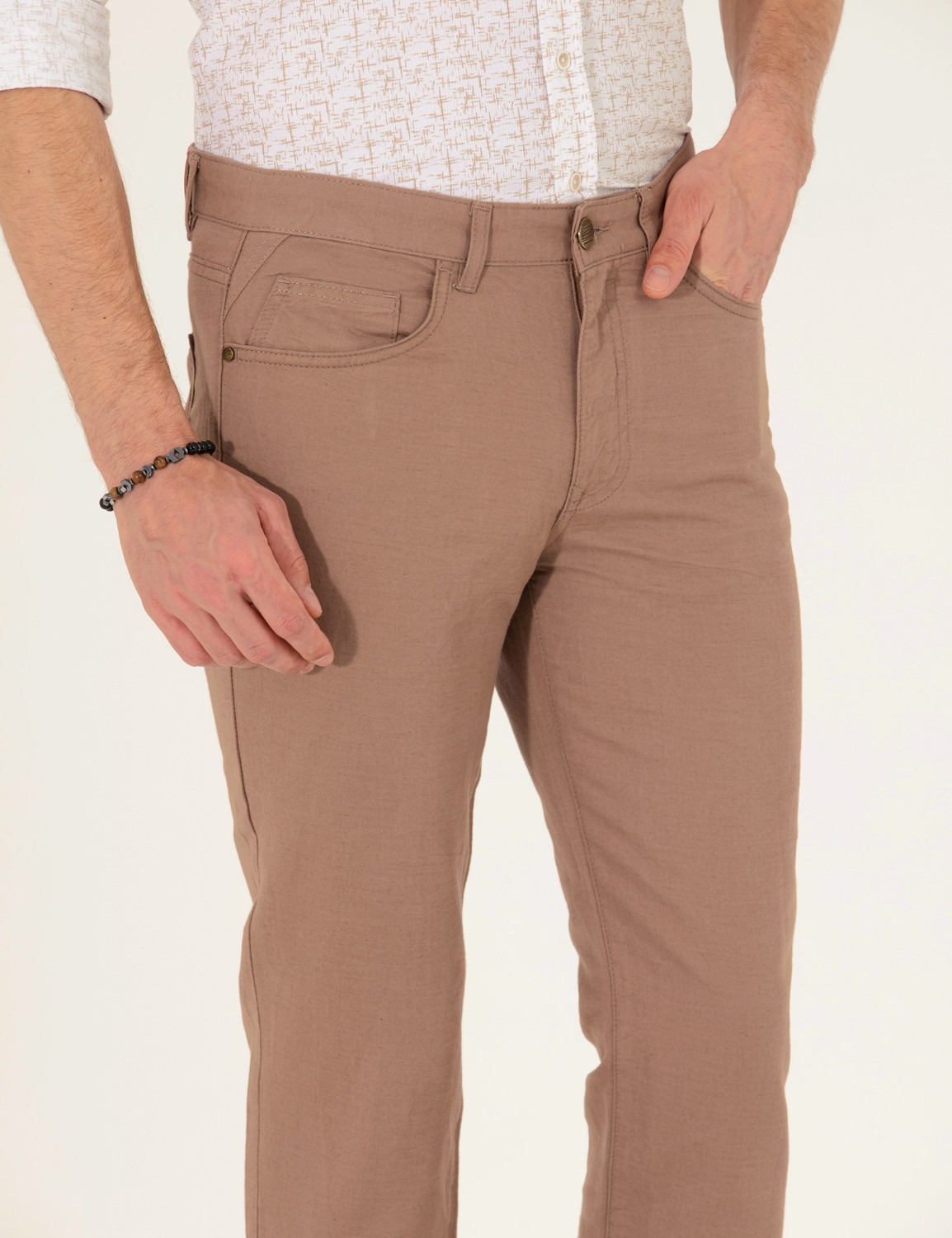 Pierre Cardin Erkek Siyah Slim Fit Keten Karışımlı Kanvas Pantolon 50268095-VR046 Orta Kalınlık ve Düz Cep görsel 6