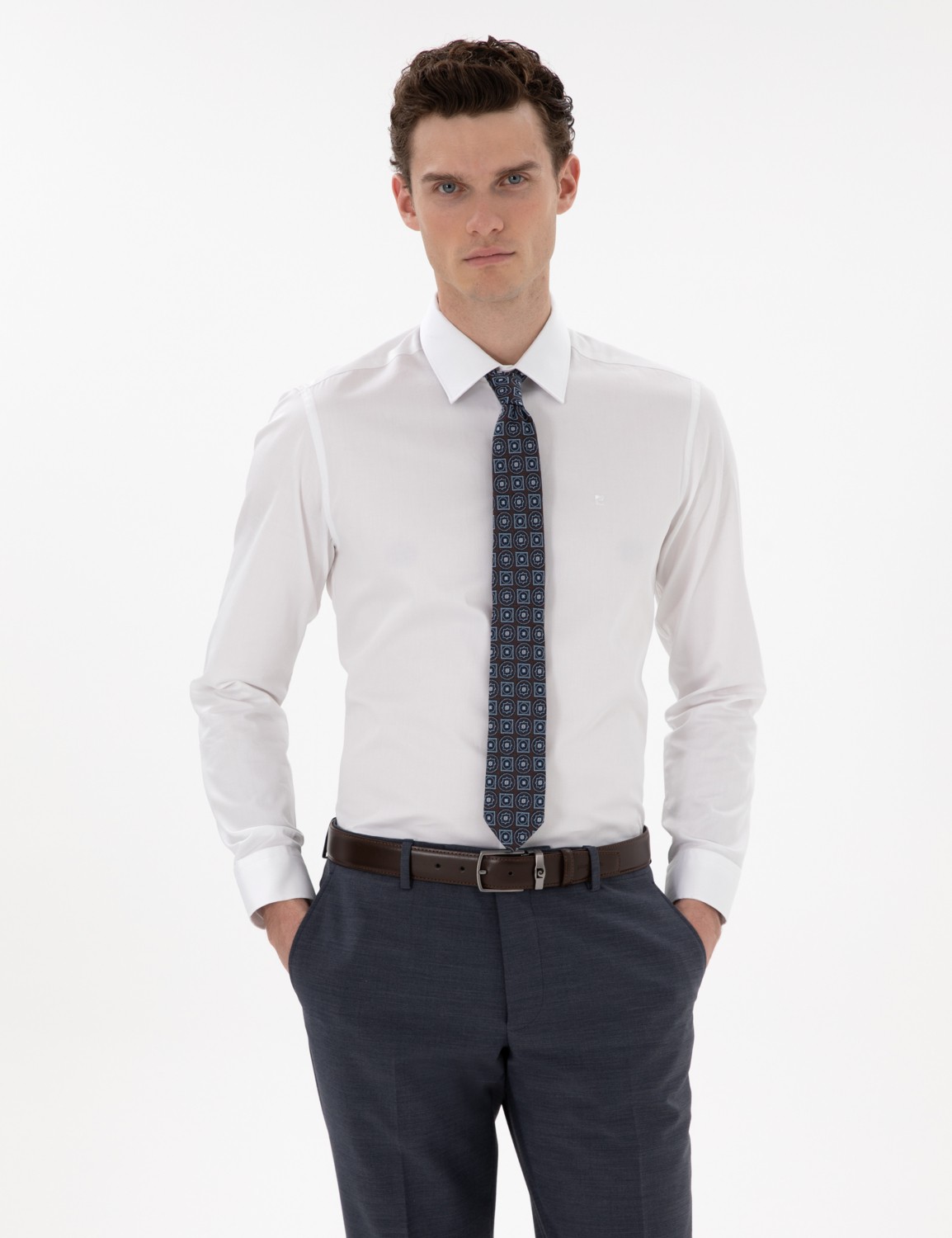 Pierre Cardin Erkek Beyaz %100 Pamuk Parlak Saten Slim Fit Uzun Kollu Basic Gömlek 50305127-VR013