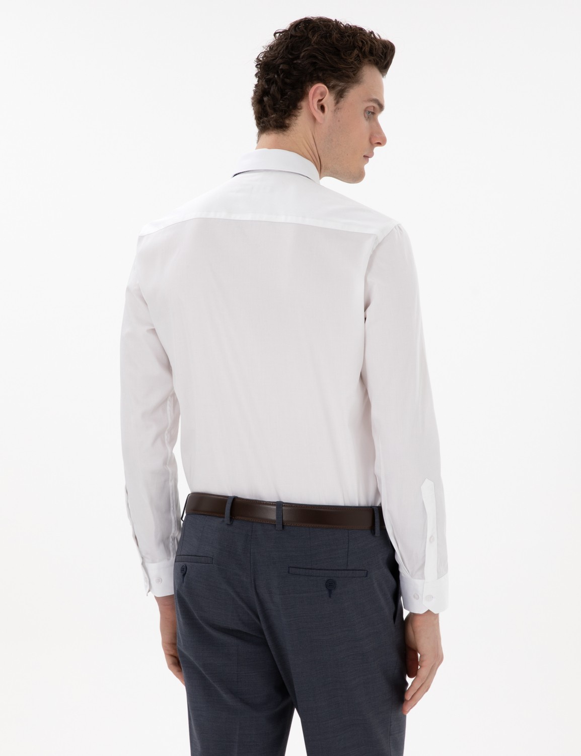 Pierre Cardin Erkek Beyaz %100 Pamuk Parlak Saten Slim Fit Uzun Kollu Basic Gömlek 50305127-VR013 görsel 5