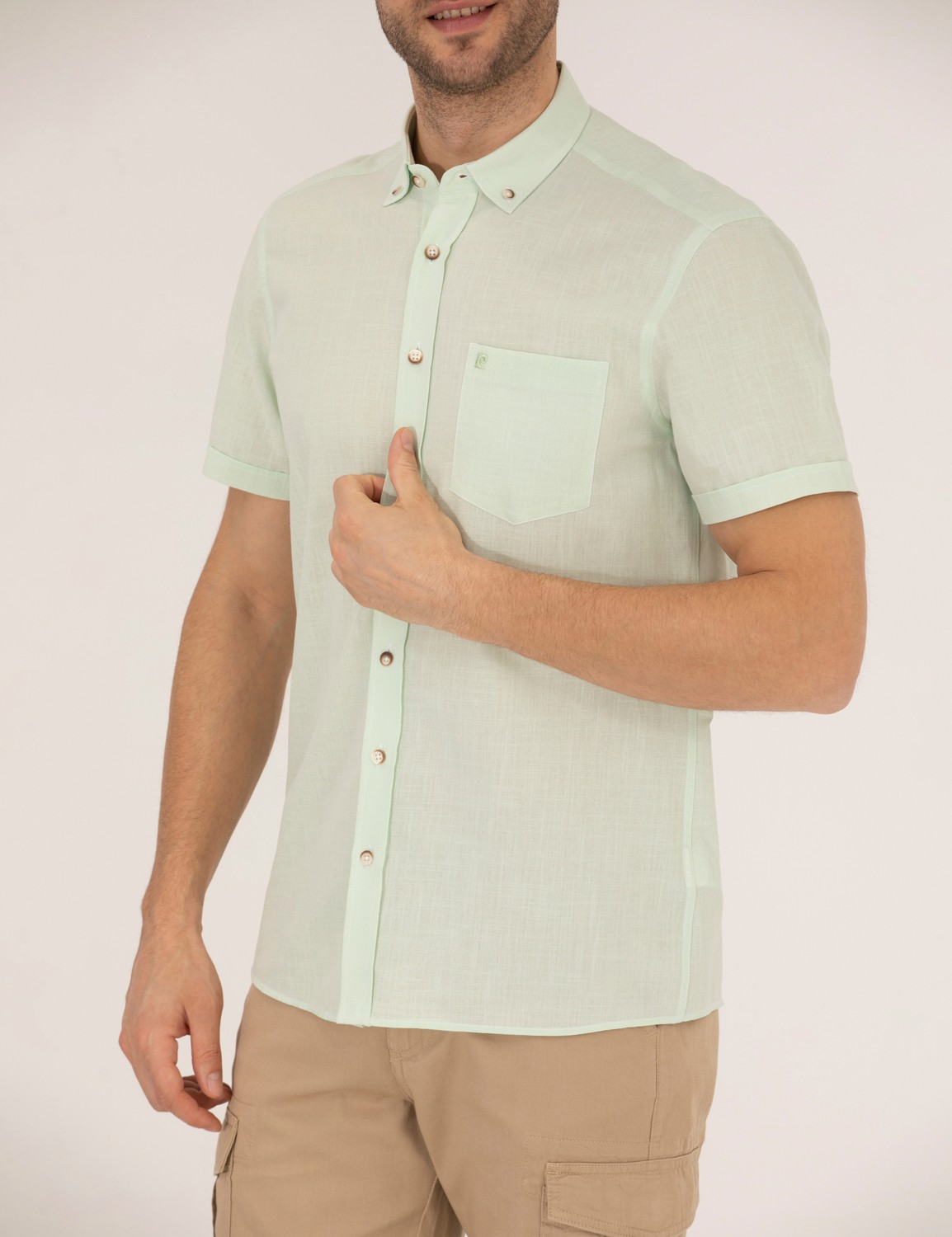 Pierre Cardin Erkek Yeşil Regular Fit Kısa Kollu Gömlek 50268184-VR054 görsel 6