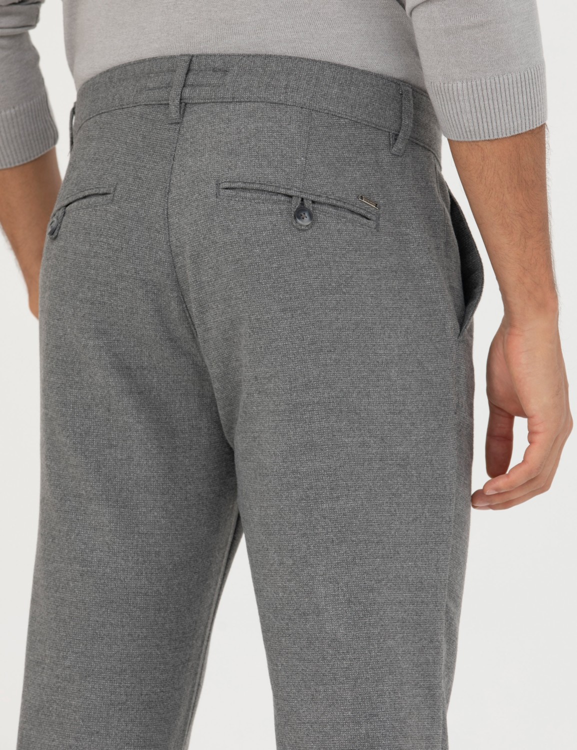 Pierre Cardin Erkek Gri Slim Fit Bağcıklı Kanvas Pantolon 50278467-VR024 görsel 6