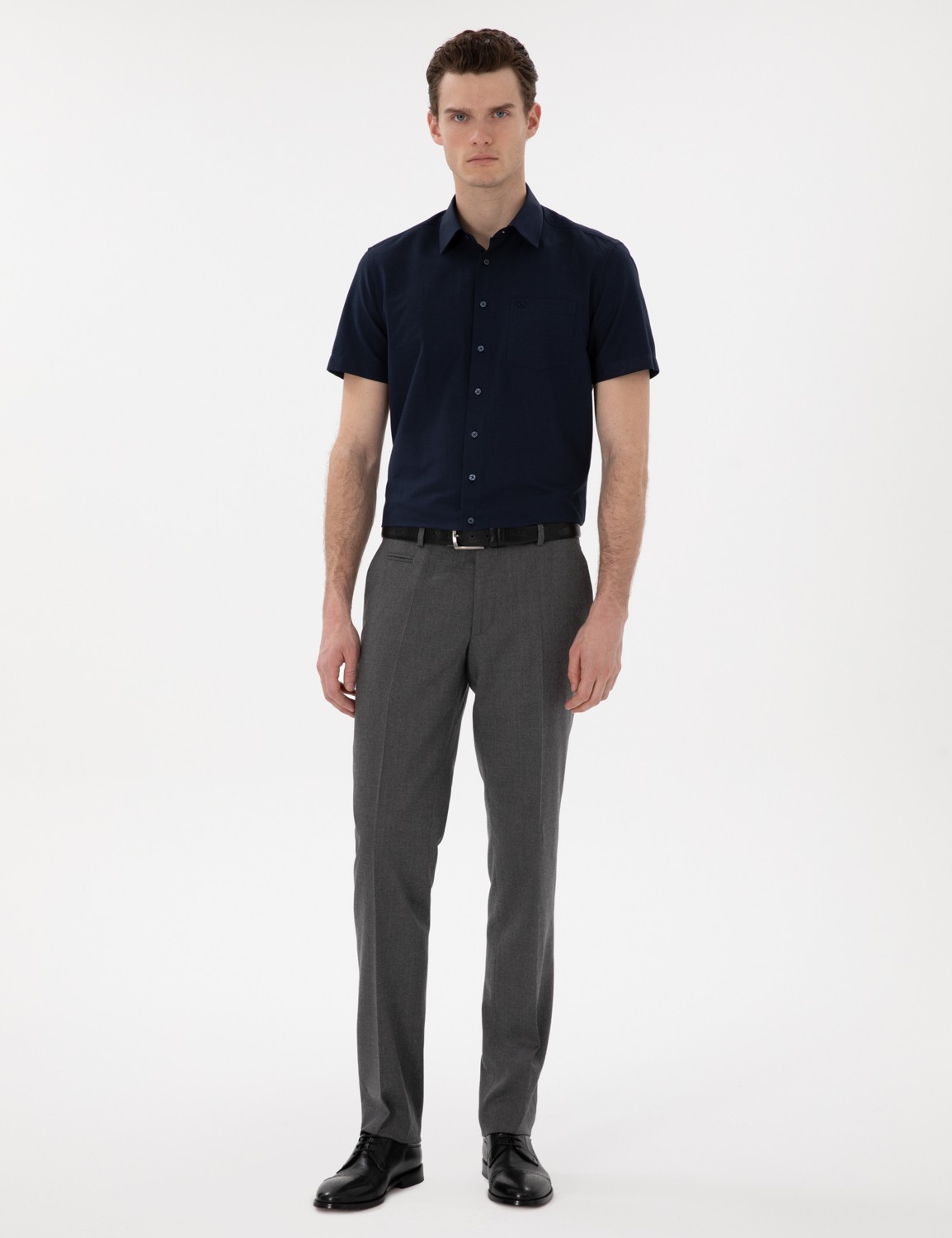 Pierre Cardin Erkek Lacivert Basic Regular Fit Kısa Kollu Cepli Gömlek 50307003-VR033 görsel 4