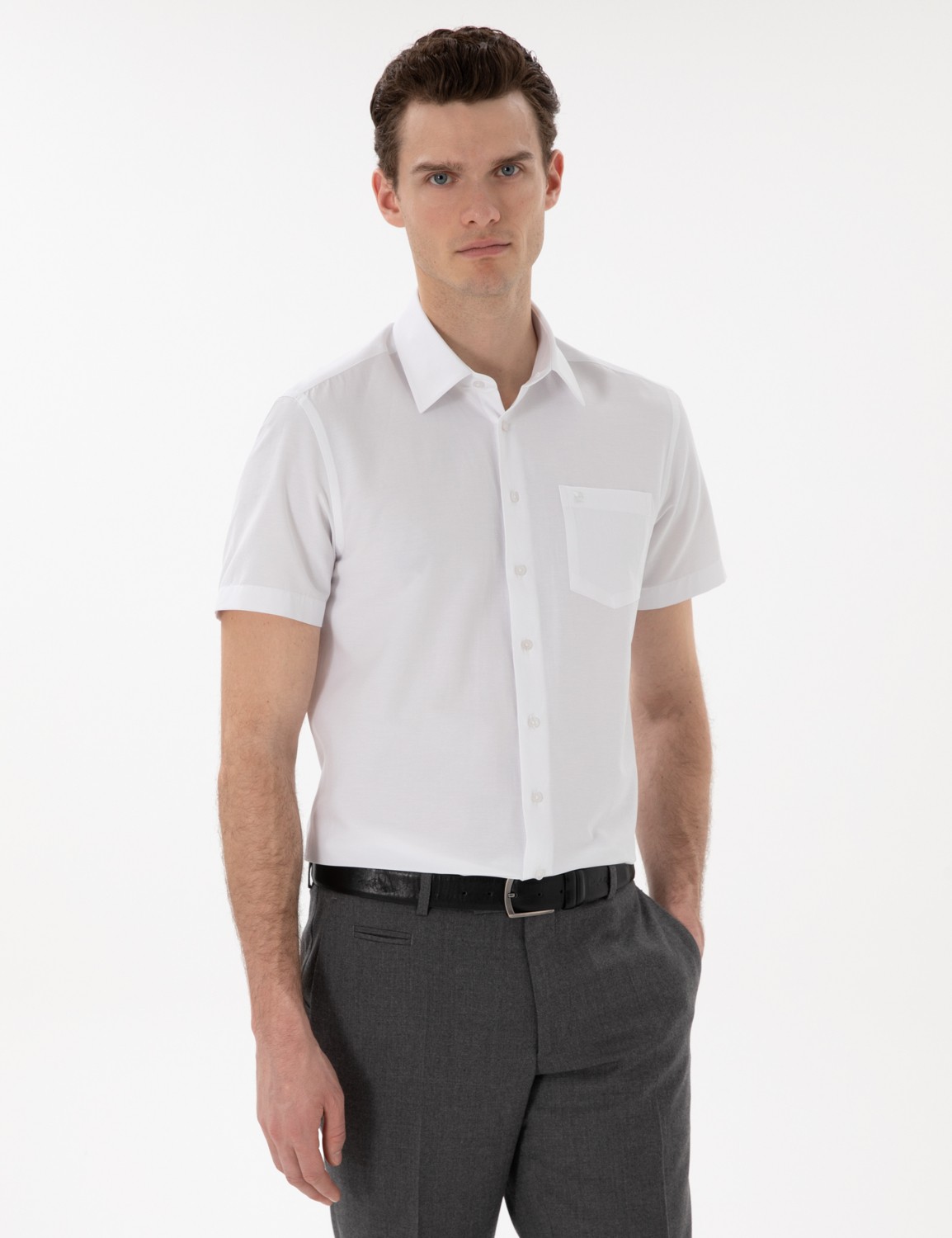 Pierre Cardin Erkek Lacivert Basic Regular Fit Kısa Kollu Cepli Gömlek 50307003-VR033