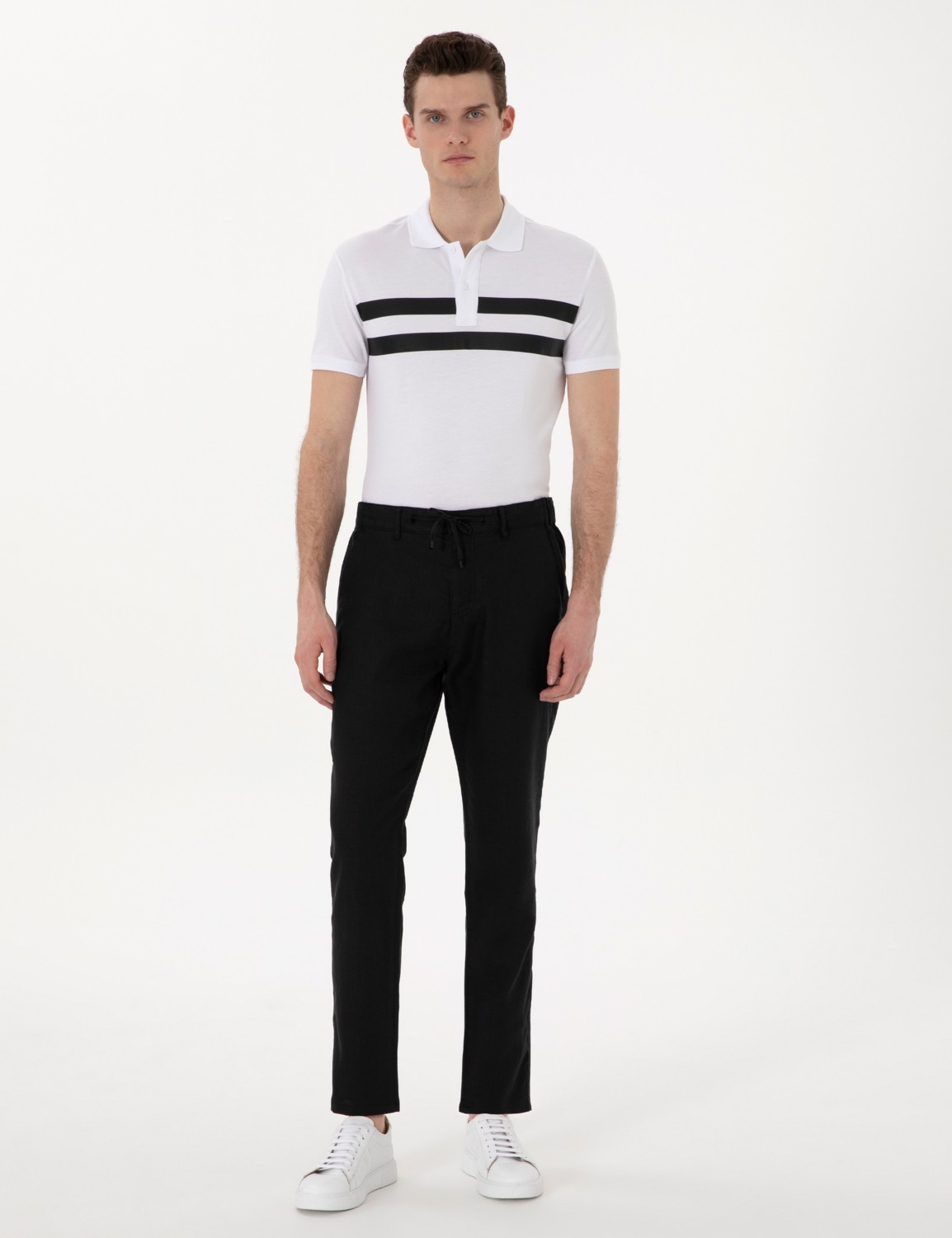 Pierre Cardin Erkek Siyah Carrot Fit %100 Keten Kanvas Pantolon 50301811-VR046