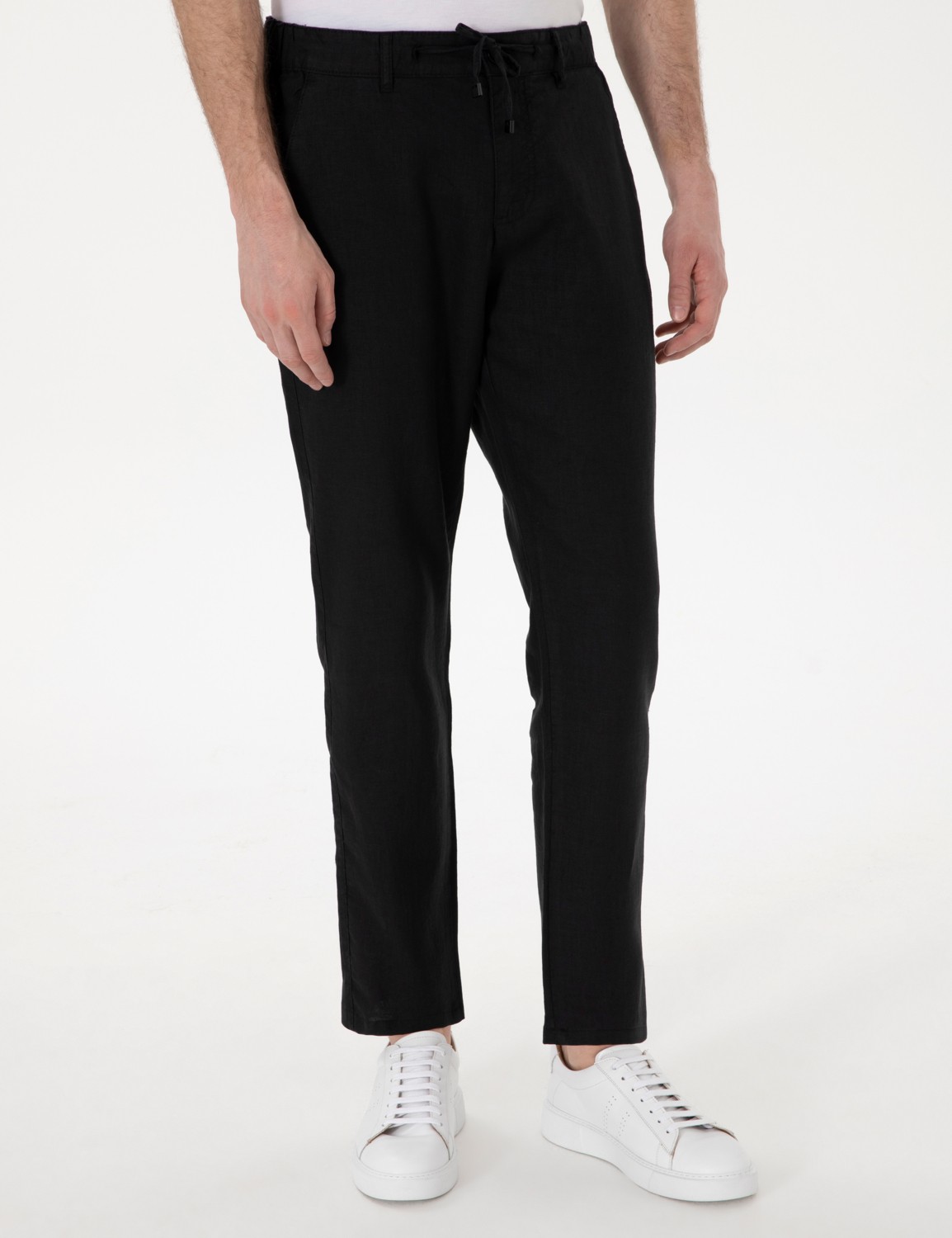 Pierre Cardin Erkek Siyah Carrot Fit %100 Keten Kanvas Pantolon 50301811-VR046 görsel 2