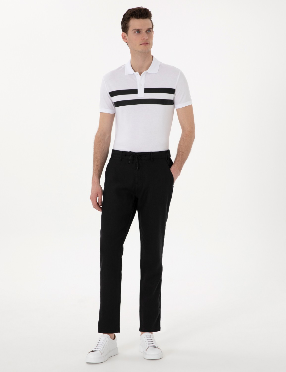 Pierre Cardin Erkek Siyah Carrot Fit %100 Keten Kanvas Pantolon 50301811-VR046 görsel 3