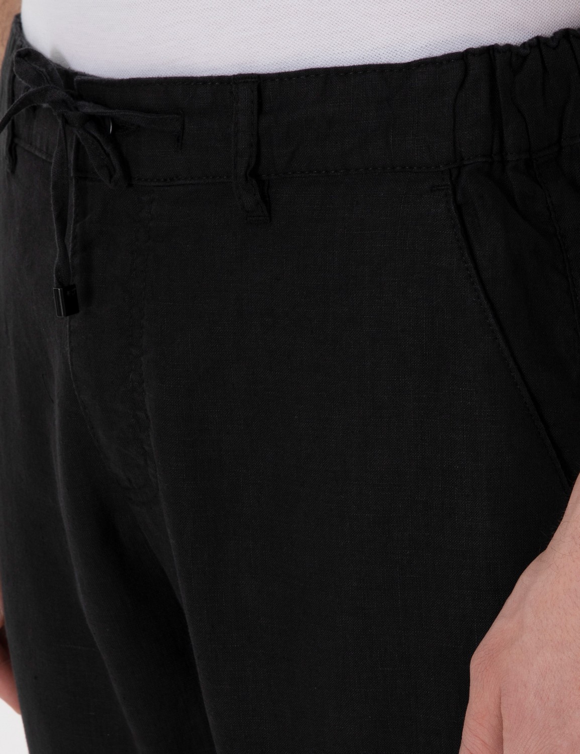 Pierre Cardin Erkek Siyah Carrot Fit %100 Keten Kanvas Pantolon 50301811-VR046 görsel 5