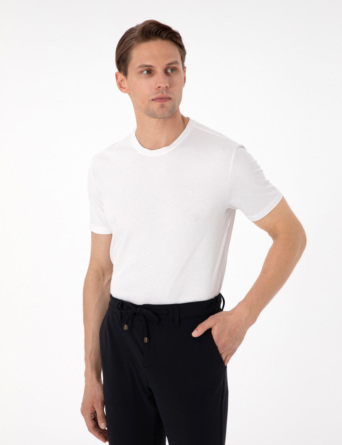 Pierre Cardin Erkek Beyaz %100 Pamuk Slim Fit Bisiklet Yaka Basic Tişört 50306980-VR013 görsel 3