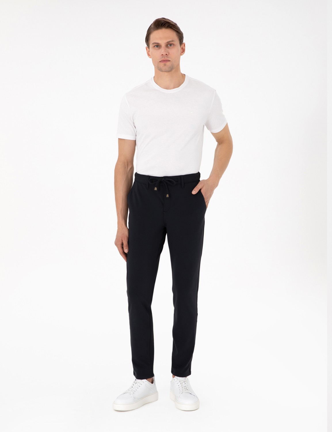 Pierre Cardin Erkek Beyaz %100 Pamuk Slim Fit Bisiklet Yaka Basic Tişört 50306980-VR013 görsel 4