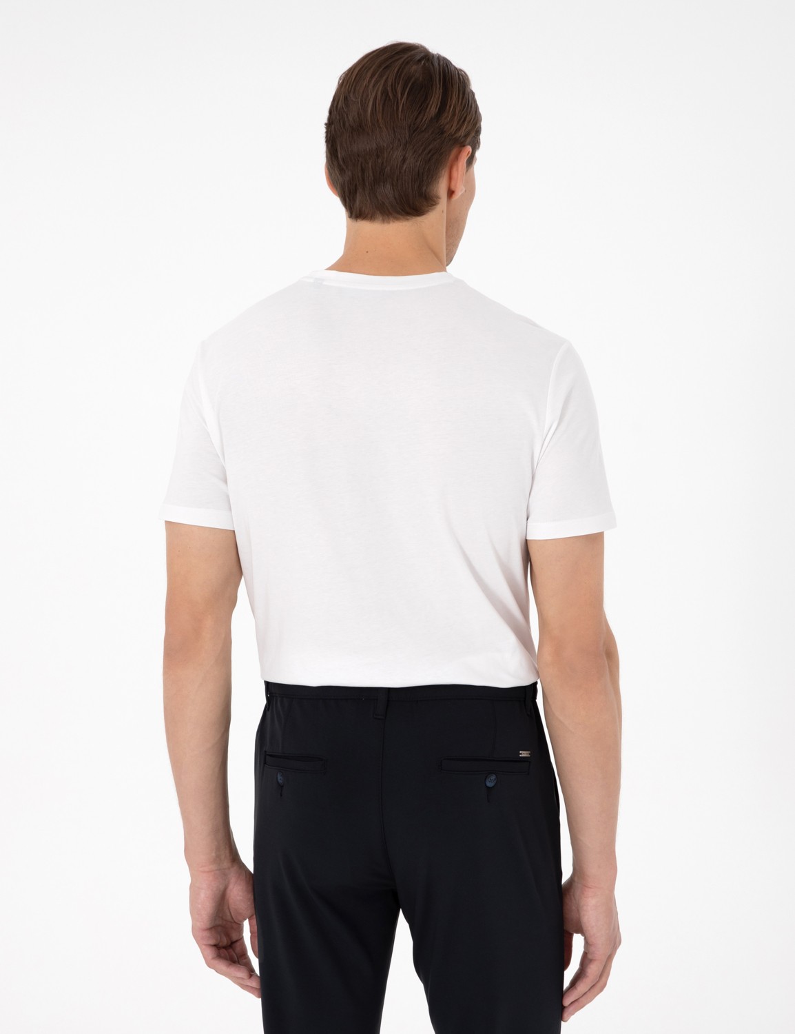 Pierre Cardin Erkek Beyaz %100 Pamuk Slim Fit Bisiklet Yaka Basic Tişört 50306980-VR013 görsel 5