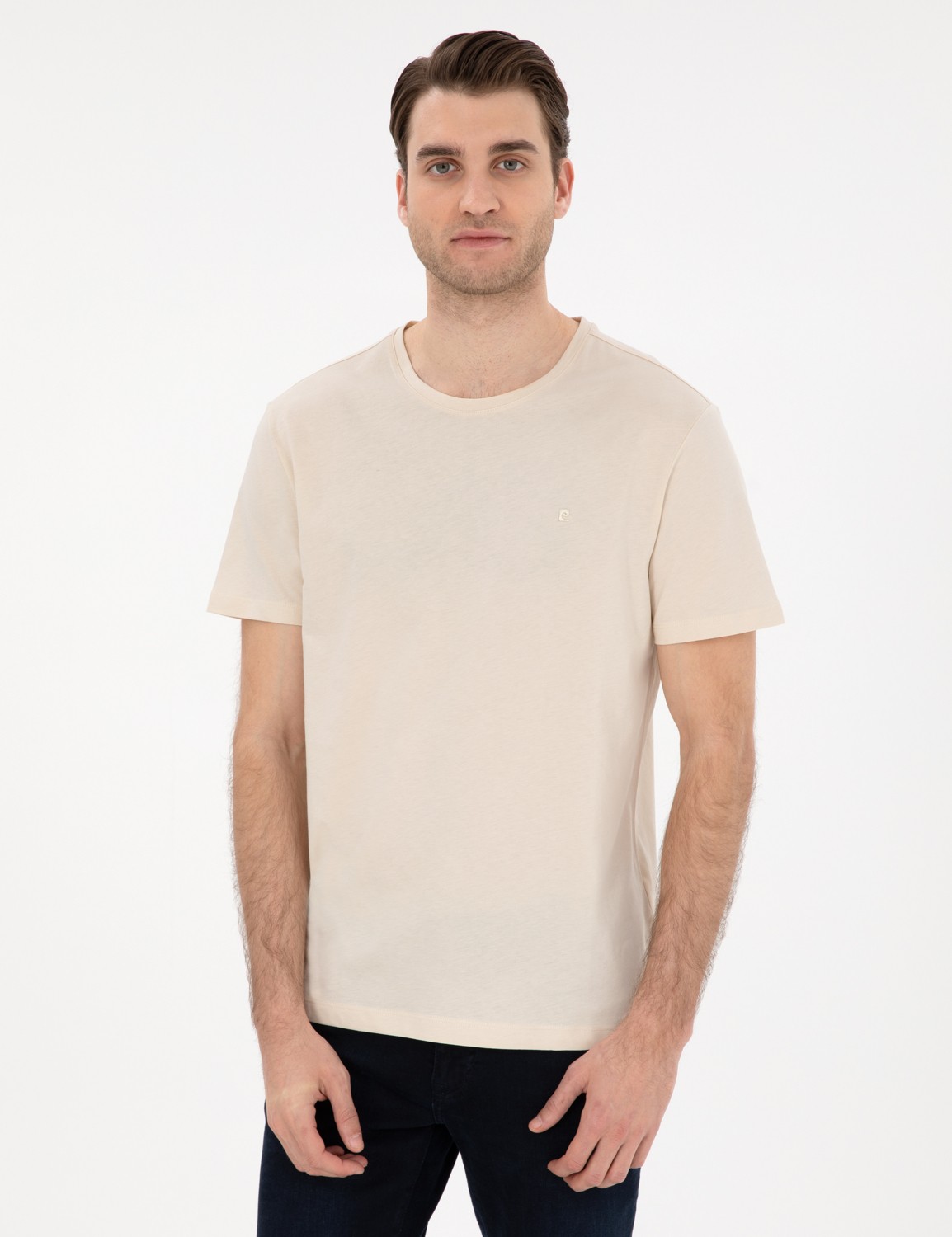 Pierre Cardin Erkek Beyaz %100 Pamuk Slim Fit Bisiklet Yaka Basic Tişört 50306980-VR013