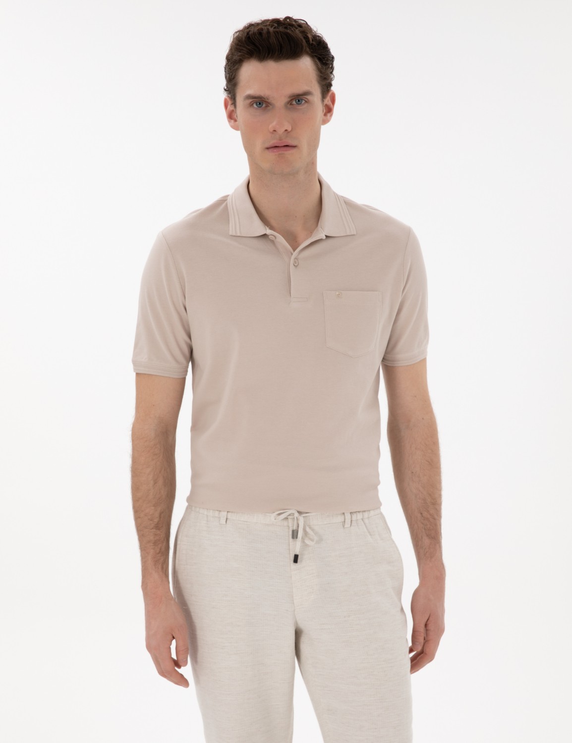 Pierre Cardin Erkek Koyu Mavi Regular Fit %100 Pamuk Polo Yaka Basic Tişört 50306552-VR032 görsel 8