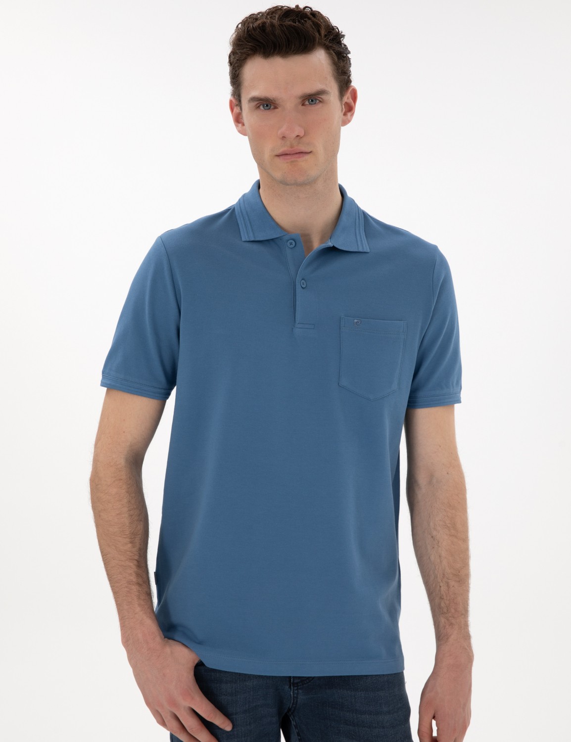 Pierre Cardin Erkek Koyu Mavi Regular Fit %100 Pamuk Polo Yaka Basic Tişört 50306552-VR032 görsel 3