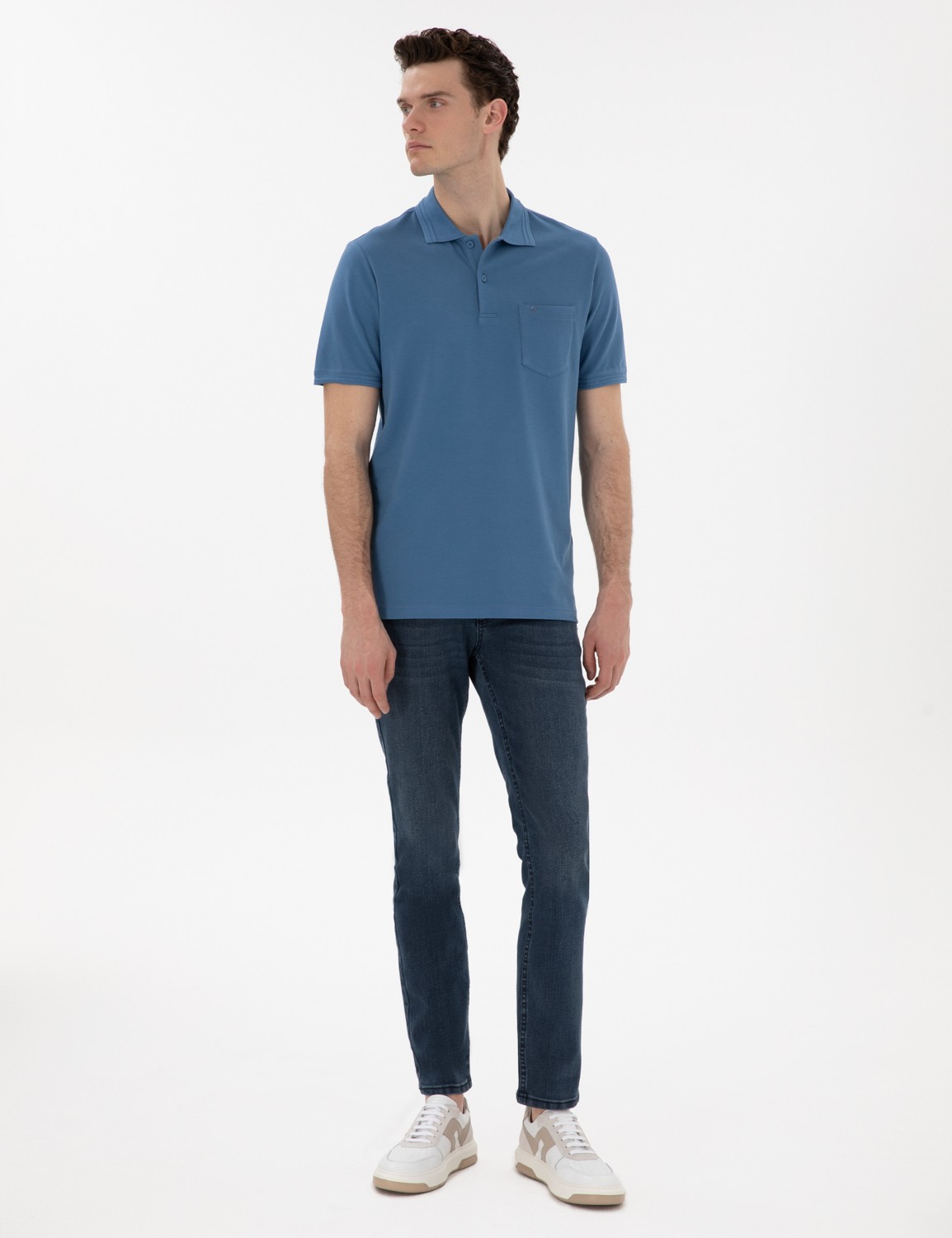 Pierre Cardin Erkek Koyu Mavi Regular Fit %100 Pamuk Polo Yaka Basic Tişört 50306552-VR032 görsel 4