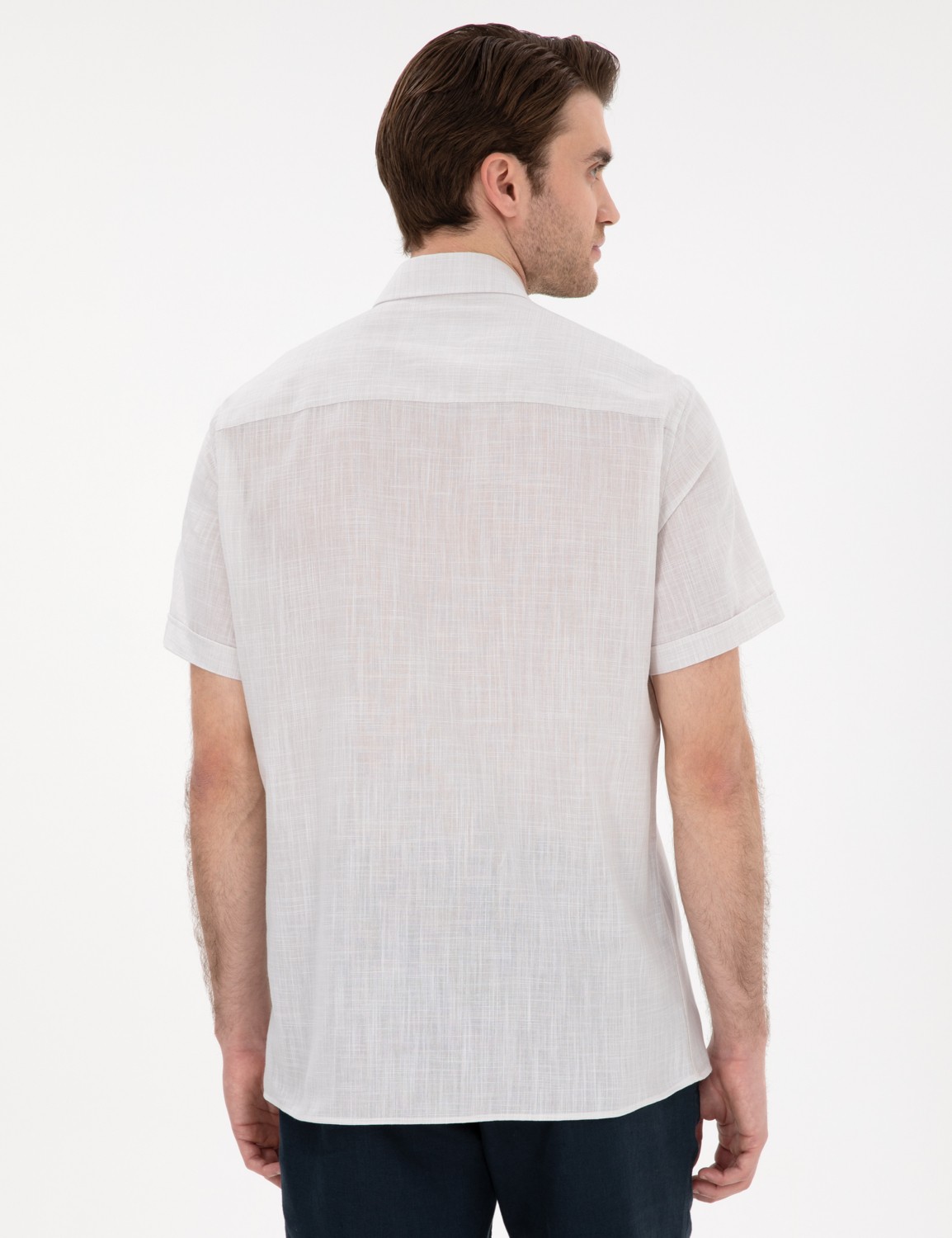 Pierre Cardin Erkek Lacivert Keten Görünümlü Regular Fit Kısa Kollu Cepli Gömlek 50306950-VR033 görsel 5