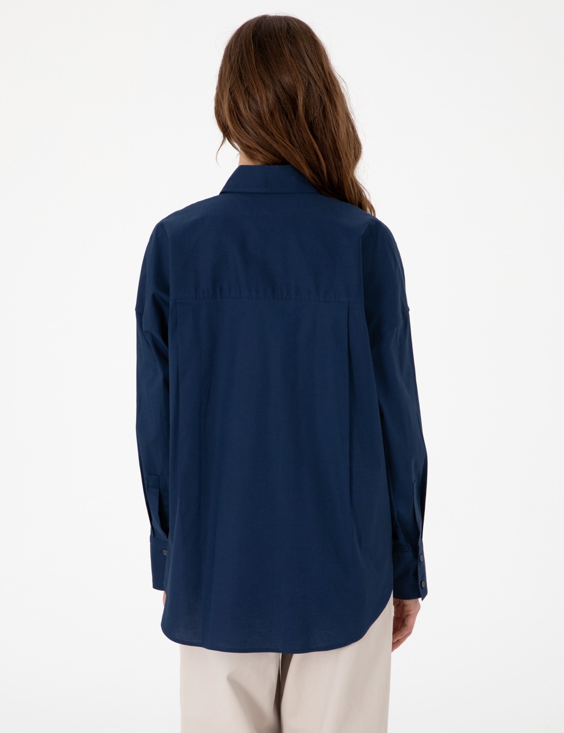 Pierre Cardin Kadın Lacivert Oversize Uzun Kollu Gömlek 50313596-VR033 görsel 5