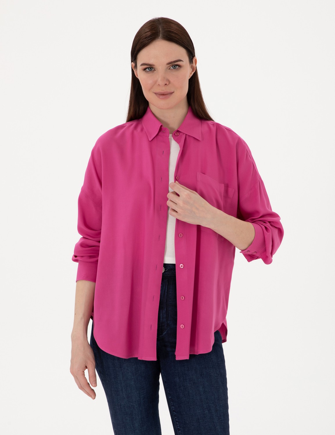Pierre Cardin Kadın Fuşya Oversize Uzun Kollu Gömlek 50311567-VR023