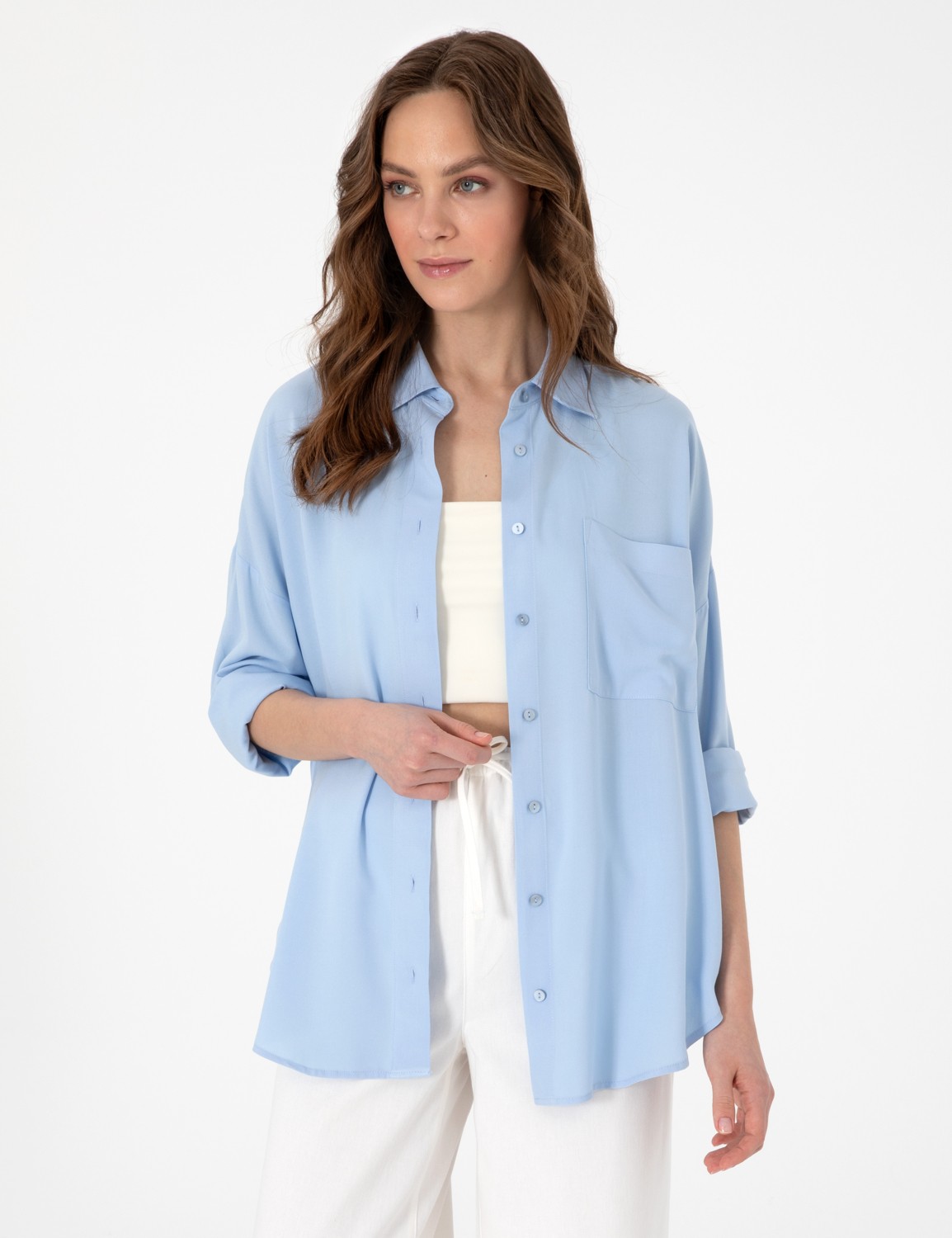 Pierre Cardin Kadın Fuşya Oversize Uzun Kollu Gömlek 50311567-VR023