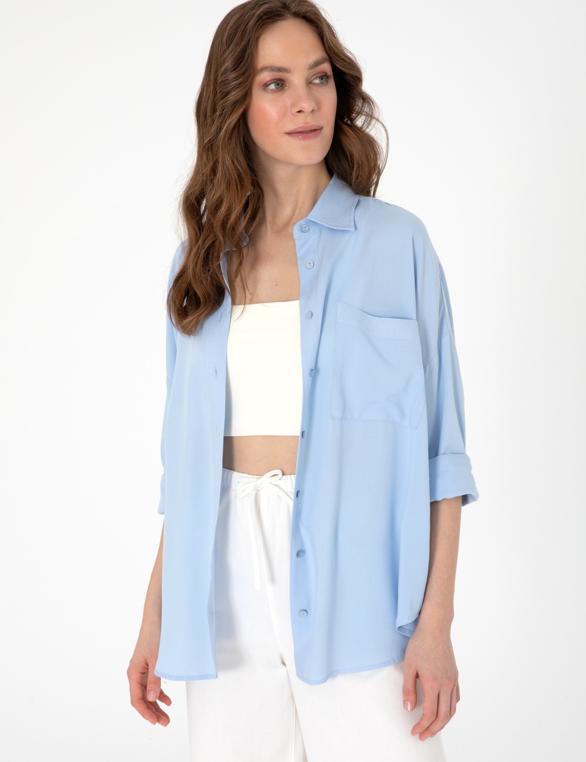Pierre Cardin Kadın Fuşya Oversize Uzun Kollu Gömlek 50311567-VR023 görsel 3