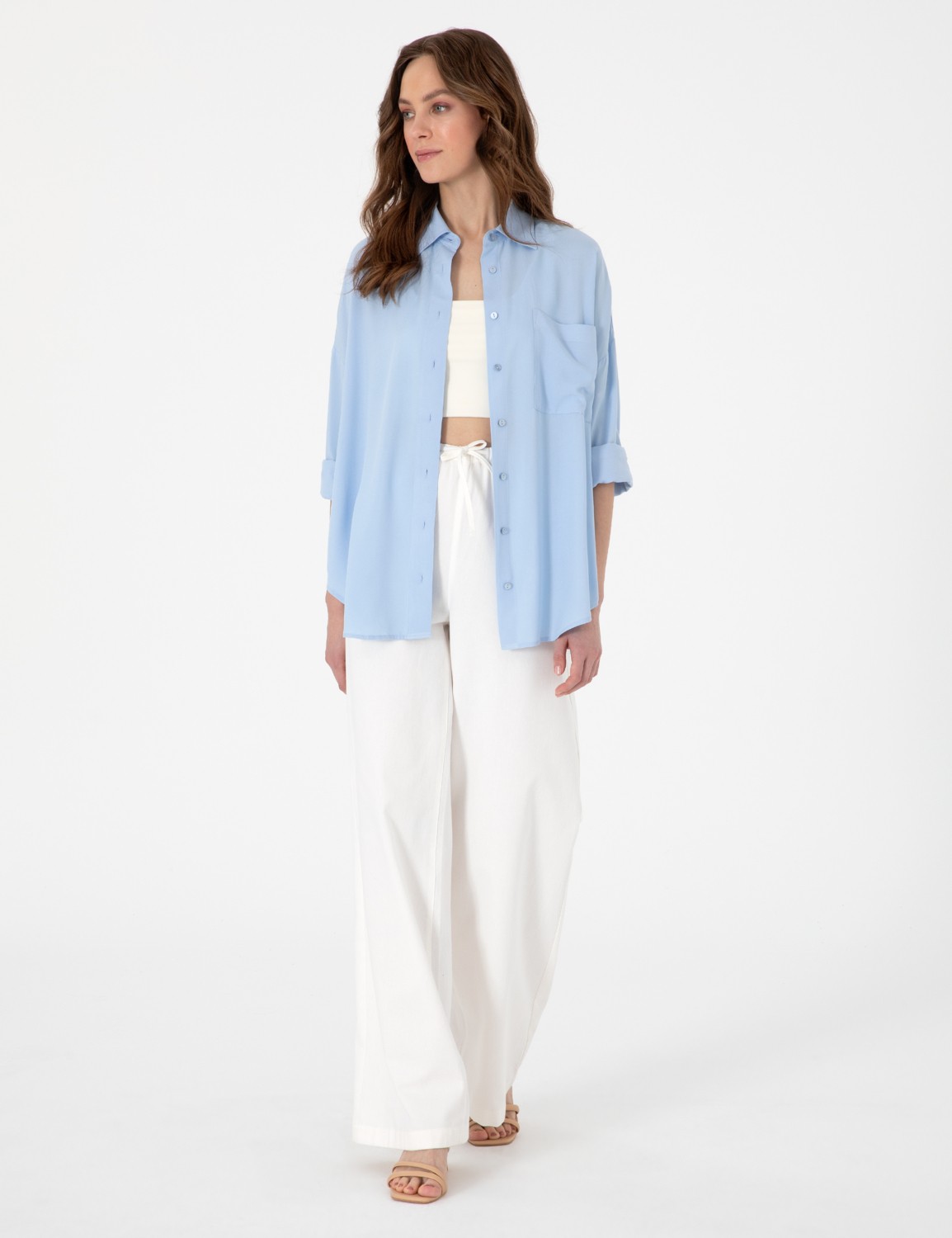 Pierre Cardin Kadın Fuşya Oversize Uzun Kollu Gömlek 50311567-VR023 görsel 4